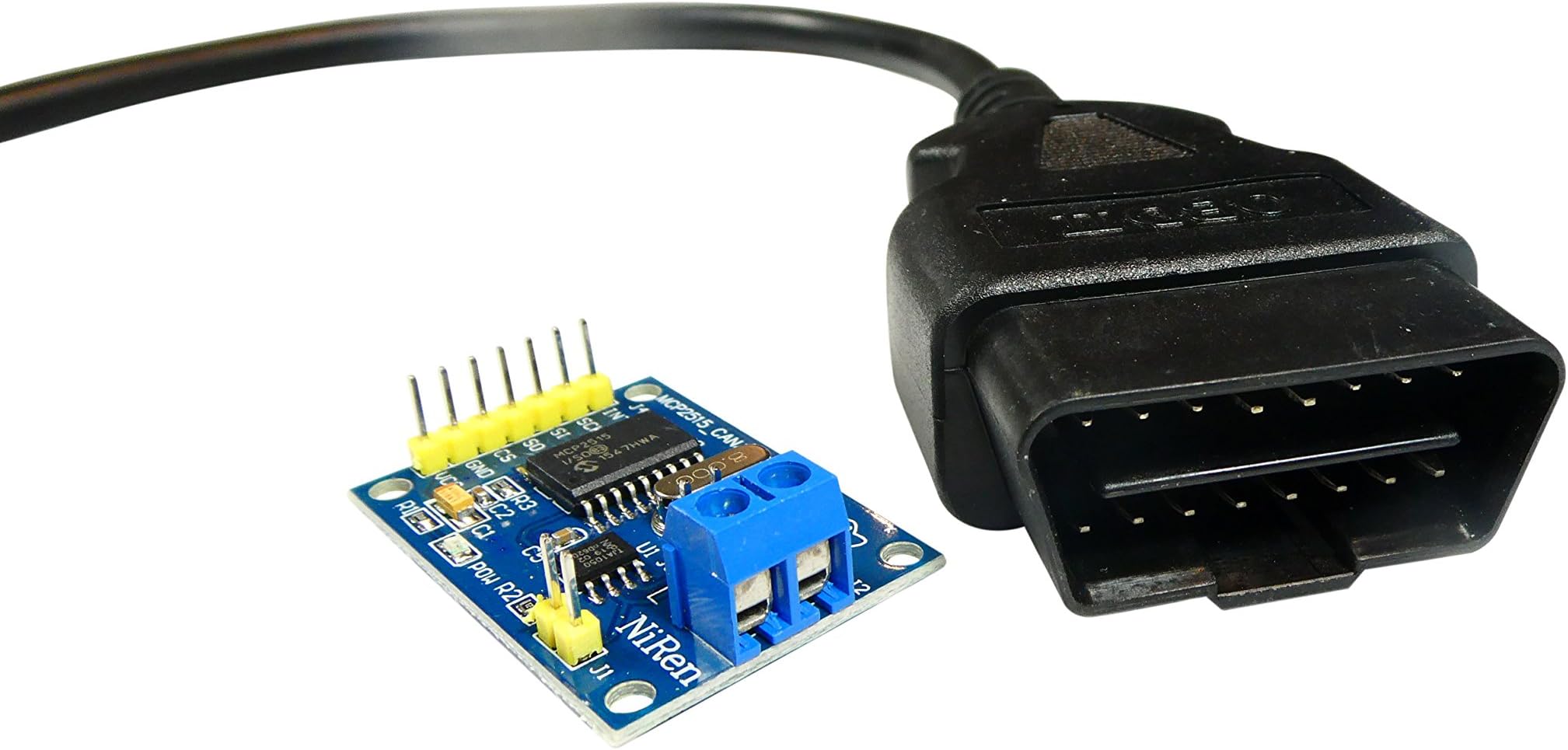 initeq] 30cm 16 Pin OBDII OBD2 Diagnostic Connector Cable Pigtail, Male (Typical car Adapter) with MCP2515 CAN Bus Transceiver (Male)