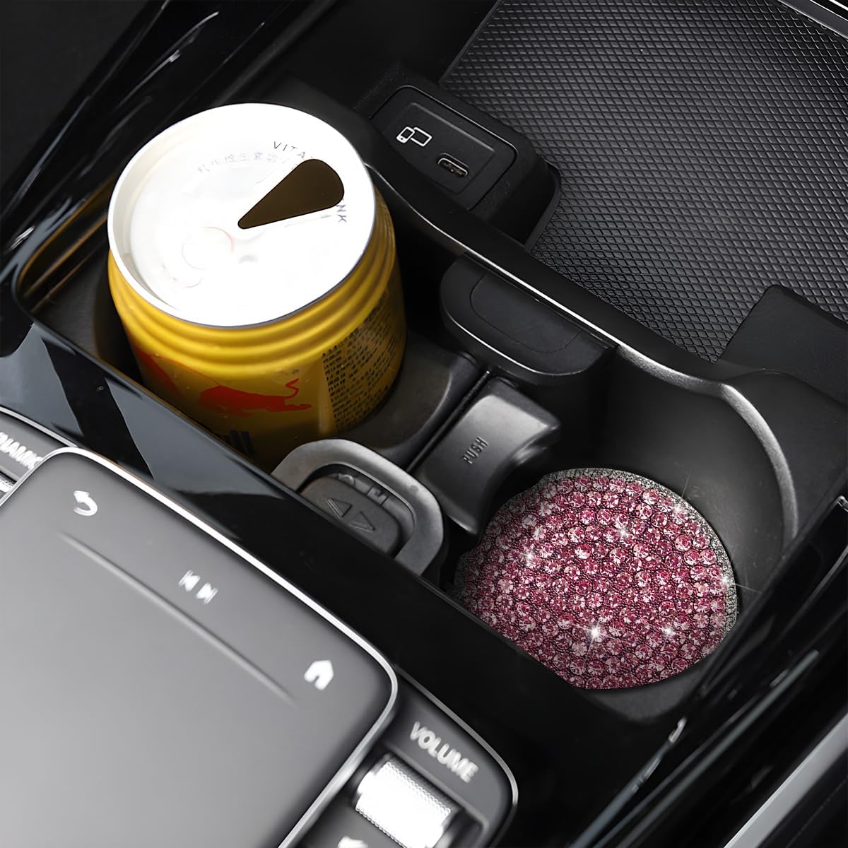 Bling Car Cup Holder Coaster, 2PCS 2.75 Inch Crystal Rhinestone Anti Slip Vehicle Drink Cup Mat for Women Girls, Auto Interior Embedded in Ornaments. Universal for SUV RV Truck (Pink)