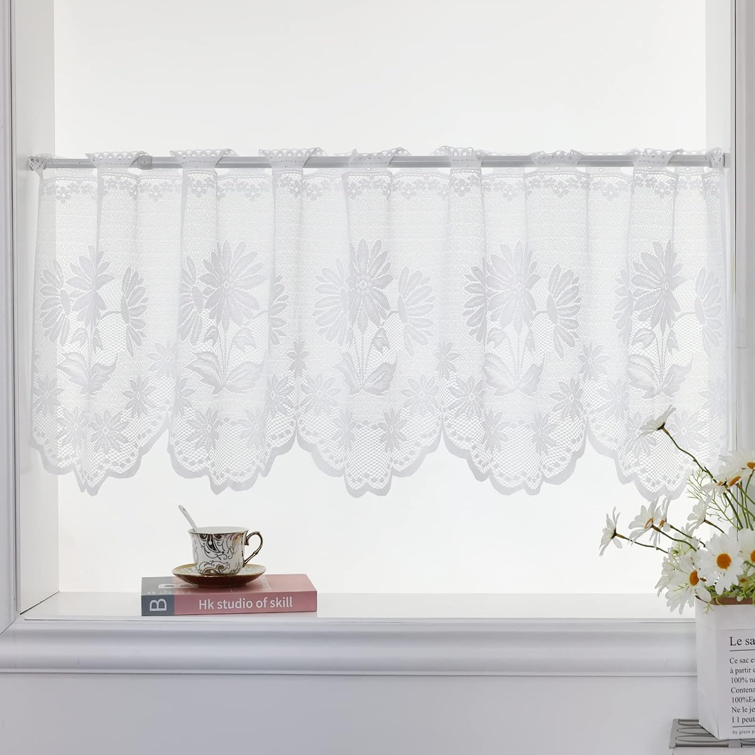 SFJCA Flower Lace Curtain 24 inches Drop Lace Rod Pocket