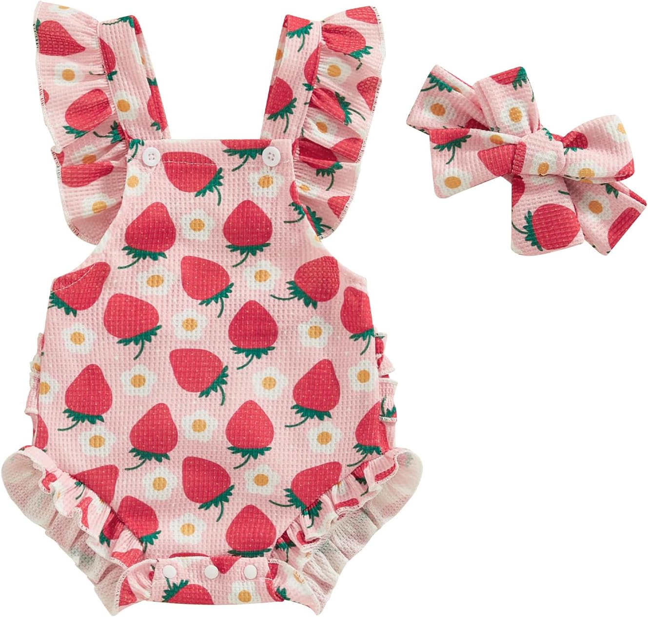 ​Infant Baby Girl Summer Clothes Outfits Cute Print Fly Sleeve Romper Jumpsuit Bodysuit with Headband