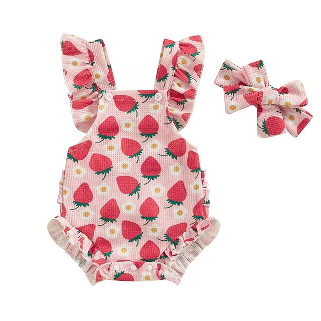 ZAXARRA Little Baby Girls 2Pcs Summer Outfits Fly Sleeve Flower Print Bodysuit with Headband Newborn Clothes