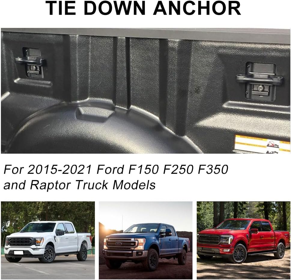 Truck Bed Tie Down Anchors with Mounting Plates 4 Pack, Compatible with F150 2015-2025/F250-F550 Super Duty 2017-2025, Replacement for FL3Z99000A64B FL3Z-9928408-AB Boxlink Cleats Kit - Image 2