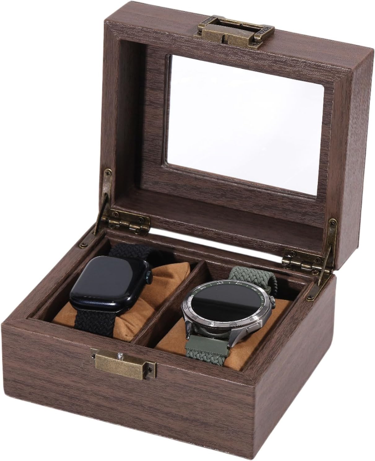 CHGCRAFT PU Leather Watch Organizer Case Brown Watch Storage Box Jewelry Storage Box for Watches Bracelet Jewelry Organizer, 3-Slot
