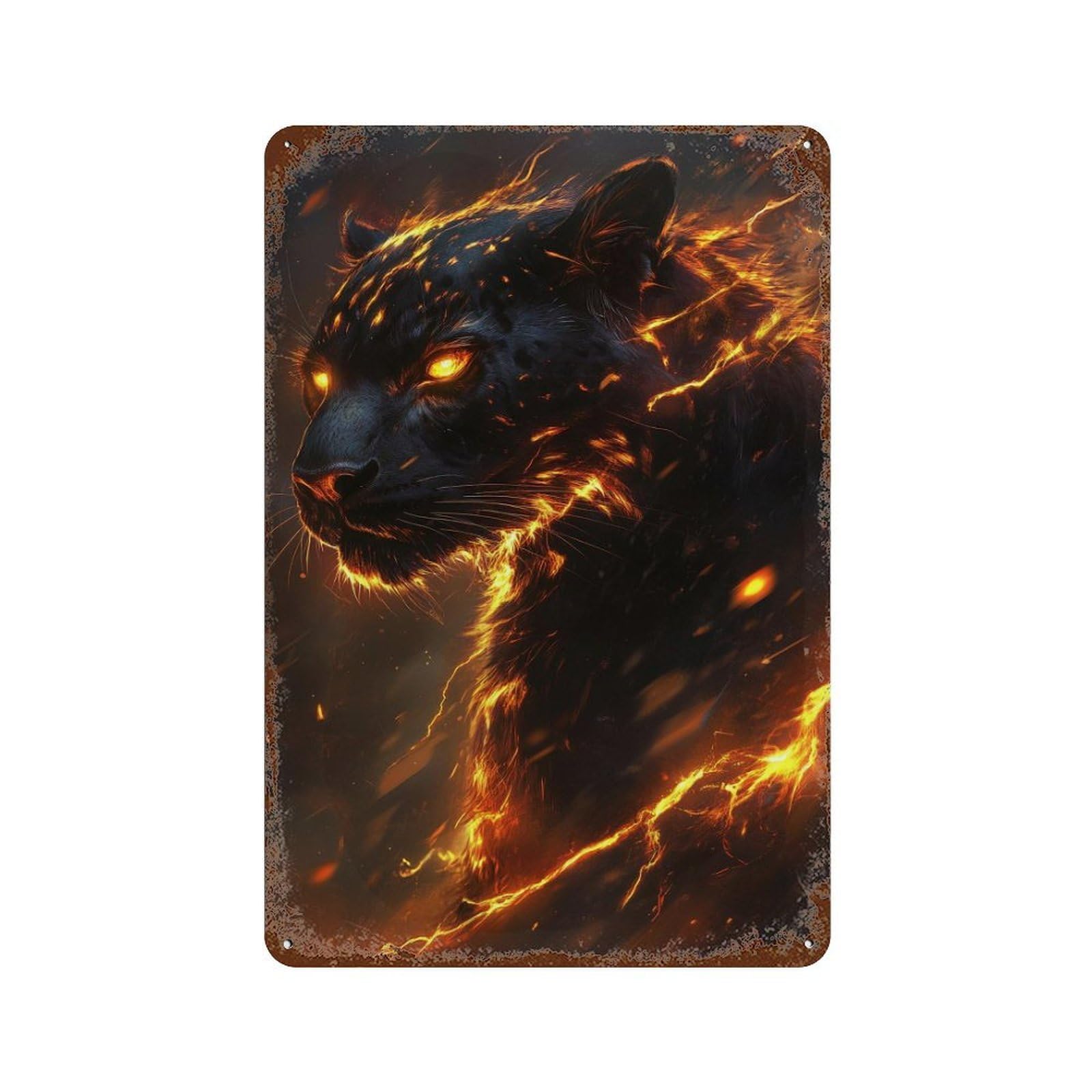Rust Effect Flaming Panther Art Print Retro Metal Sign 11.8"x7.9", Novelty Wall Decor for Bistro, Counter And Cafe Decor