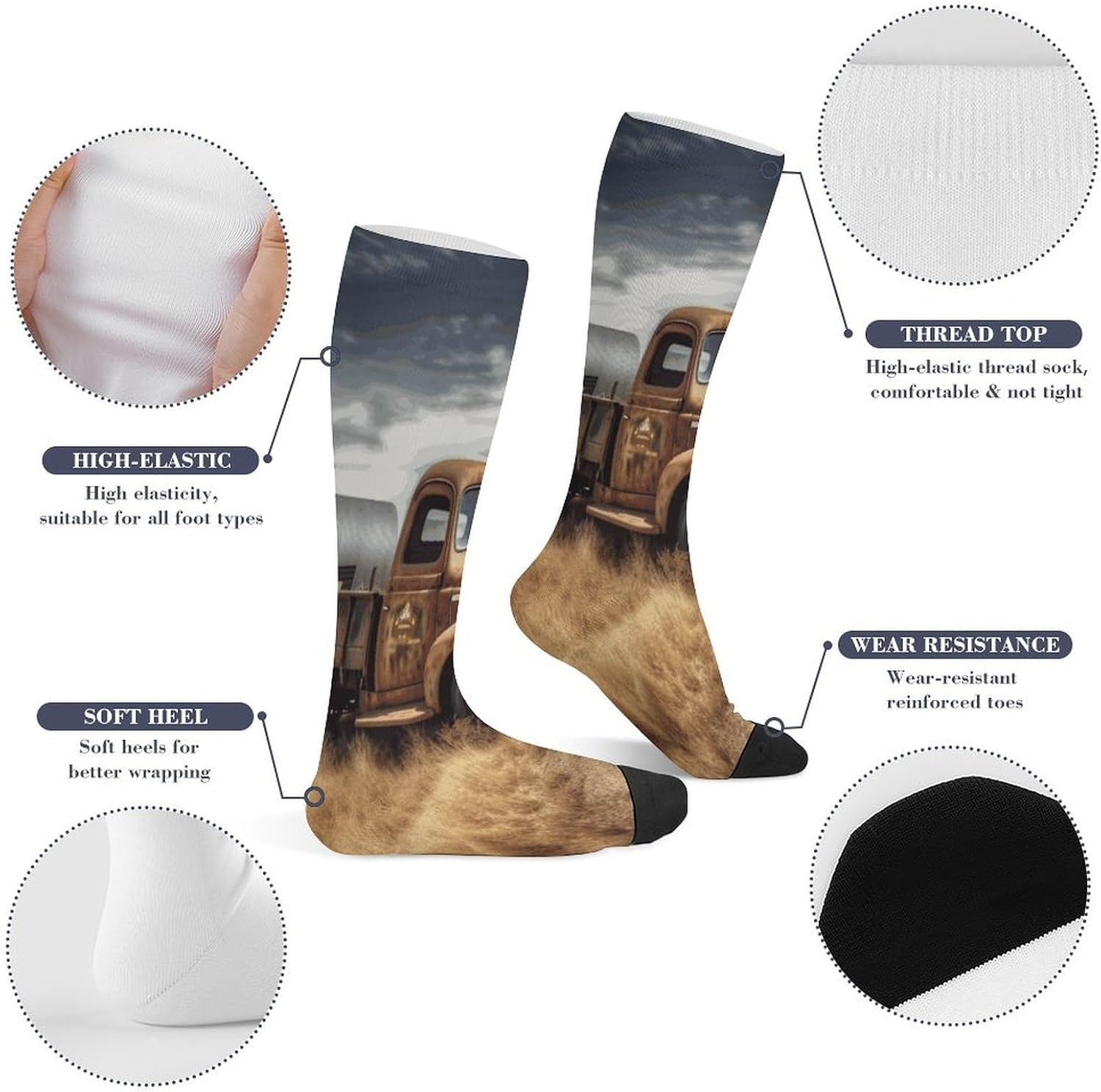 Old Truck Car Crew Socks Calf Socks Athletic Crew Sock