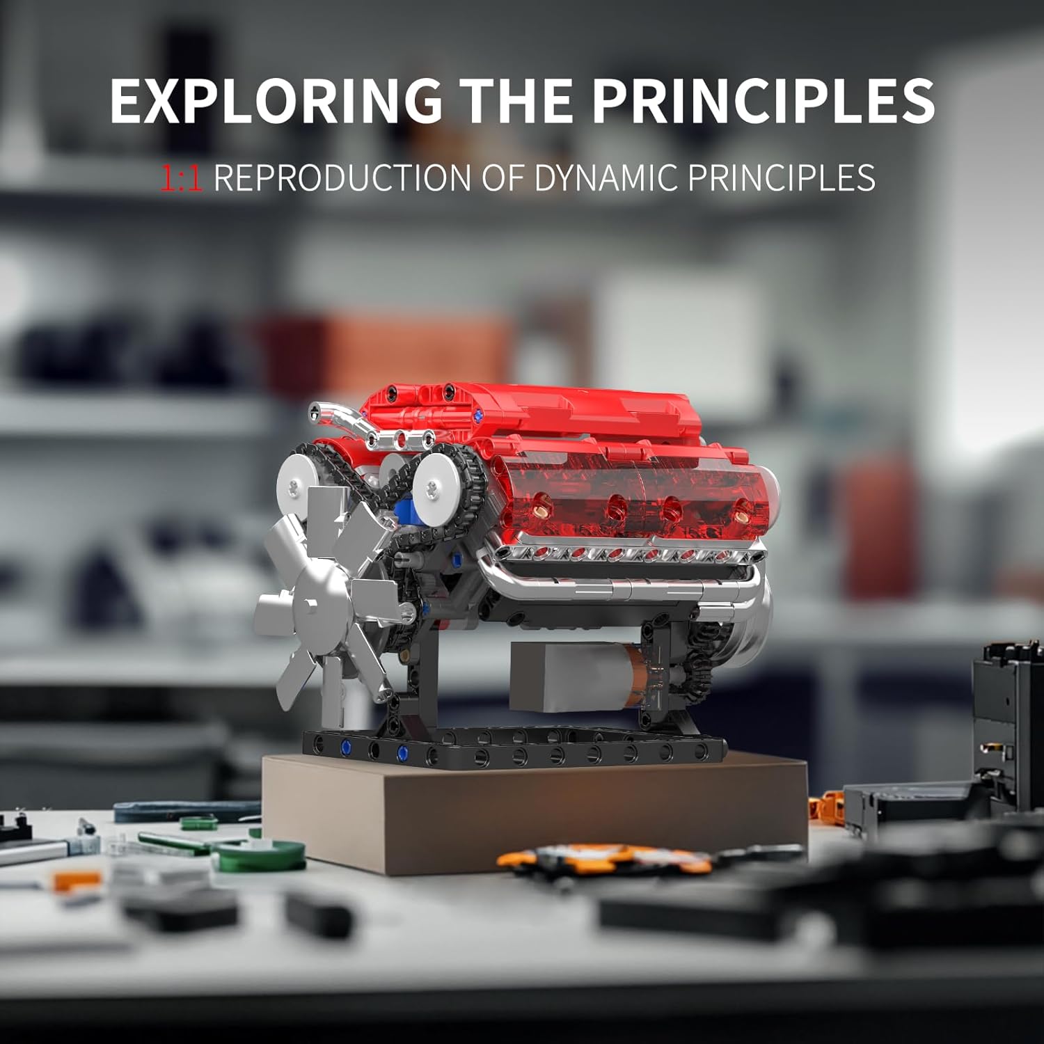 Mould King V8 Engine Building Blocks Sets, 10155 Model Engines Kit That Runs, 8-Cylinder Sports Car Engine Build Kits for Adults with Battery and Motor, Construction STEM Toy(552 Pcs)