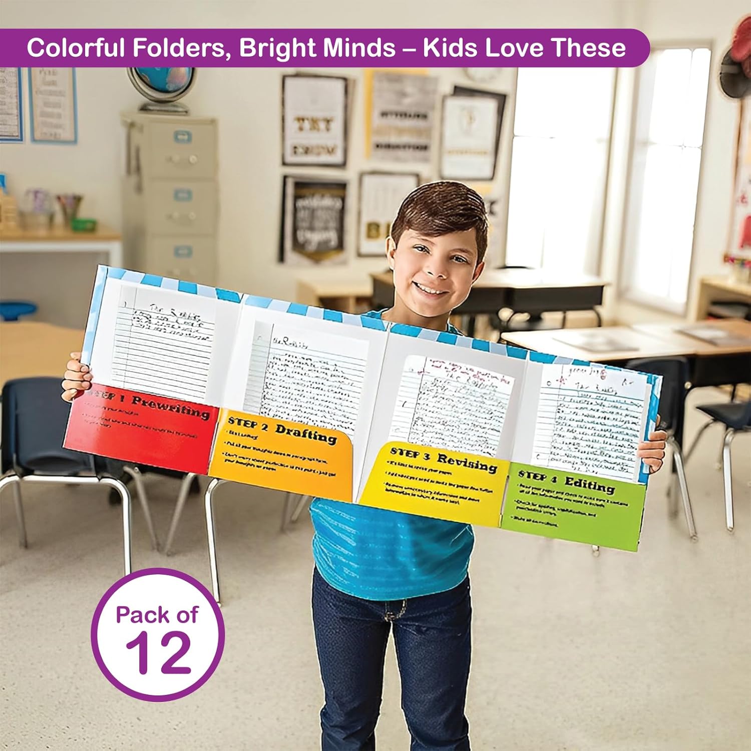Fun Express Writing Process Folders with 4 Pockets - Bulk Student for Classroom 72 Pack | Take Home for Elementary Students | Kids Homework, Communication Folder for Language Arts ELA