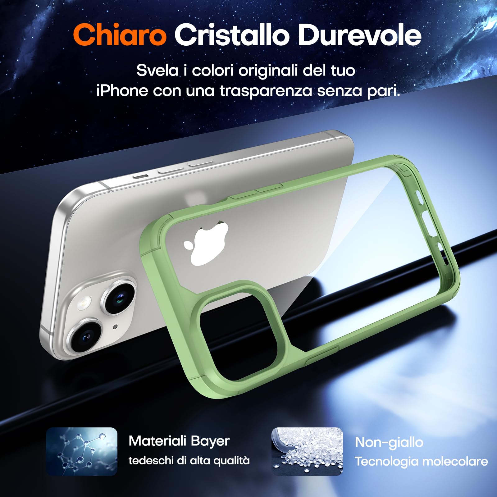 TAURI Cover iPhone 15 Plus, [5 in 1] 1 Custodia [Anti-Yellow] + 2 Pellicola Protettiva + 2 Pellicola Fotocamera, [Compatibile con Magsafe] Custodia Antiurto con Copertura a 360 Gradi - Verde