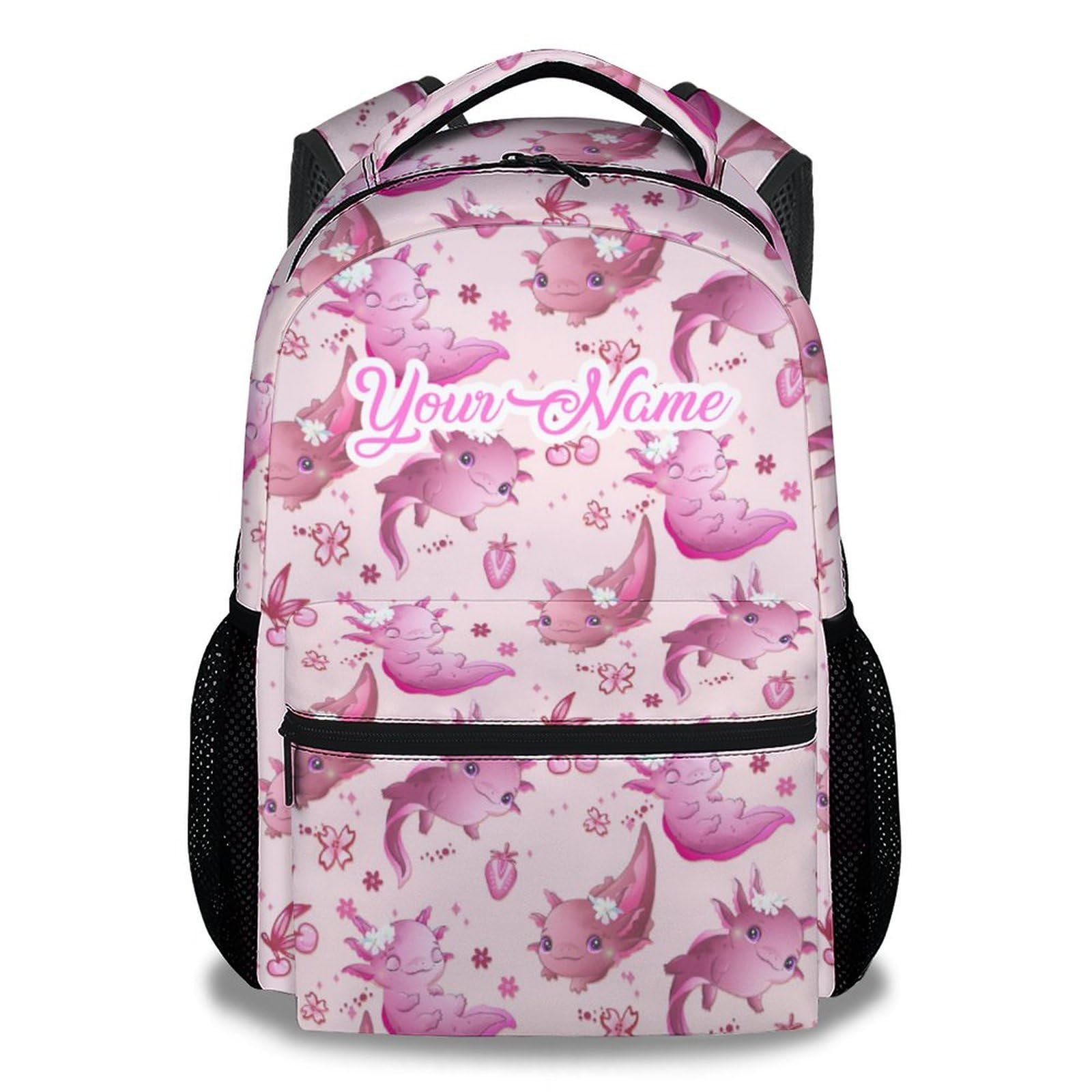 NICEFORNICE Custom Axolotl Backpacks Kids, 16 Inch Cute Backpack for School, Pink Lightweight Bookbag for Boys
