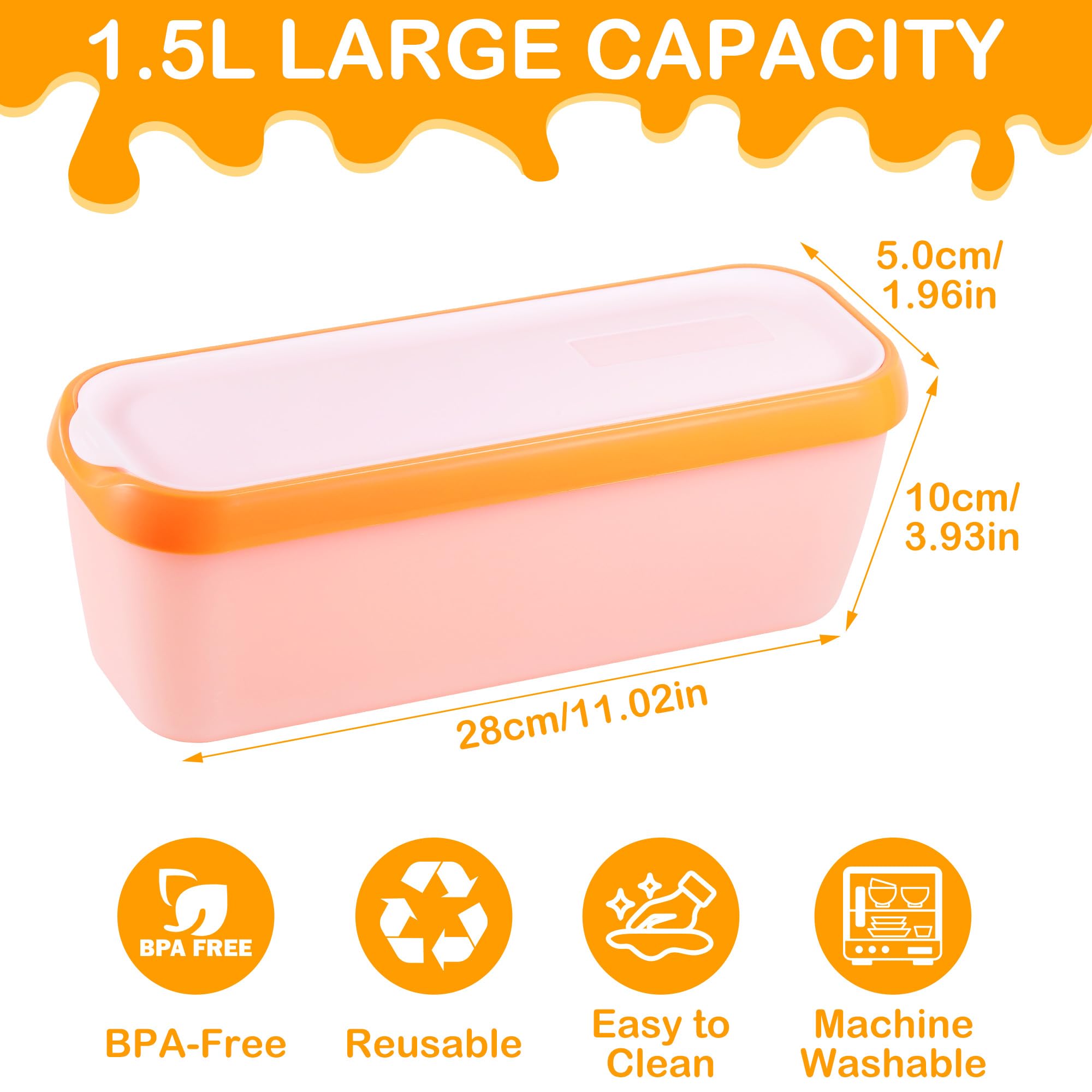 2 Pezzi Contenitori per Gelato da 1.5L con Coperchi, Vaschette per Gelato Riutilizzabili, Contenitori Gelato Freezer per Yogurt Gelato e Sorbetto Fatti in Casa, Senza BPA