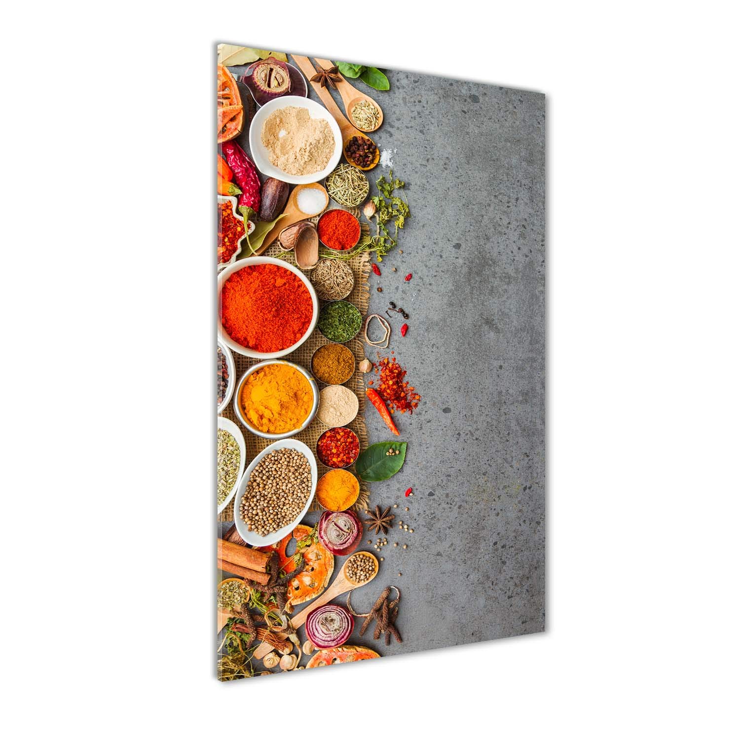 Tableau photo sur verre épices de cuisine pour éliminer la monotonie des murs