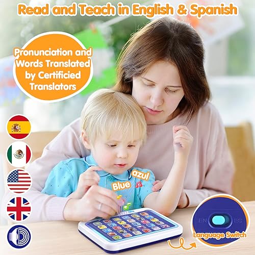 Miniatura 9 de Juguetes bilingües de aprendizaje de español e inglés para niños pequeños de 1 a 3 años, tableta de aprendizaje interactiva para niños, alfabeto