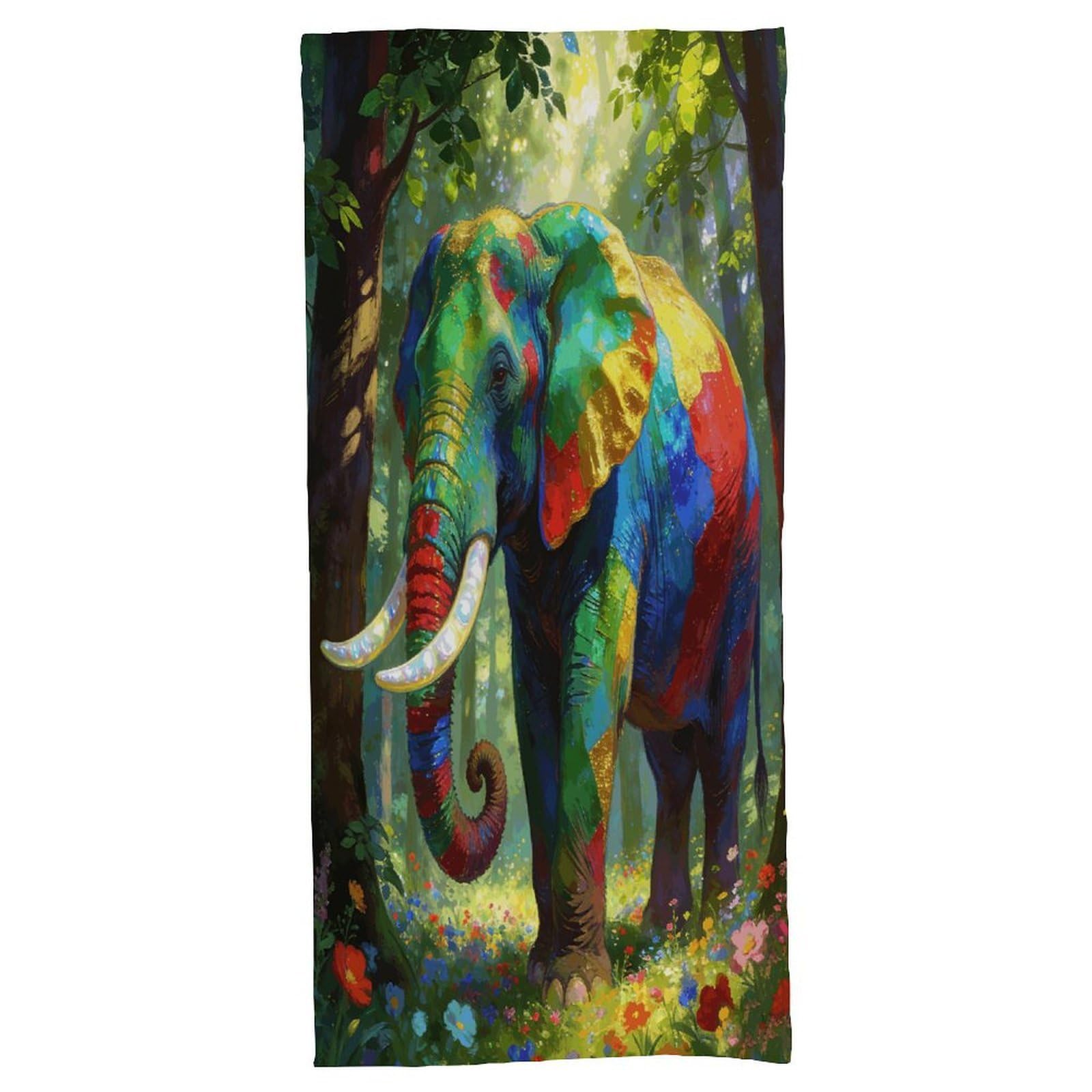 Fodpand Style Colorful Forest Elephant Bath Towel, Highly Absorbent & Quick Drying Beach Towel, Compact & Lightweight Pool Towel For Bathroom, Beach, Pool, Gym, Spa, And Hotel Use
