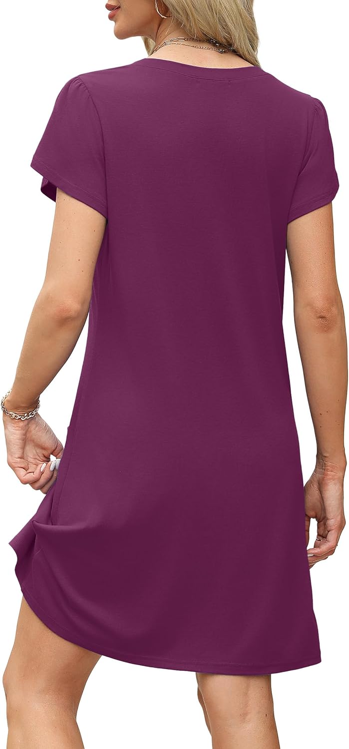 OFEEFAN Womens Summer Dresses 2026 Tulip Petal Short Sleeve V Neck Loose Swing Sundresses with Pockets Plain/Print - Image 5