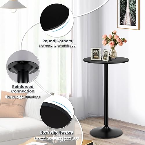 Miniatura 7 de Furniga - Mesa de bar redonda de 24 pulgadas, mesa de cóctel de 40 pulgadas de altura con base de metal y mesa de MDF, mesa alta circular moderna