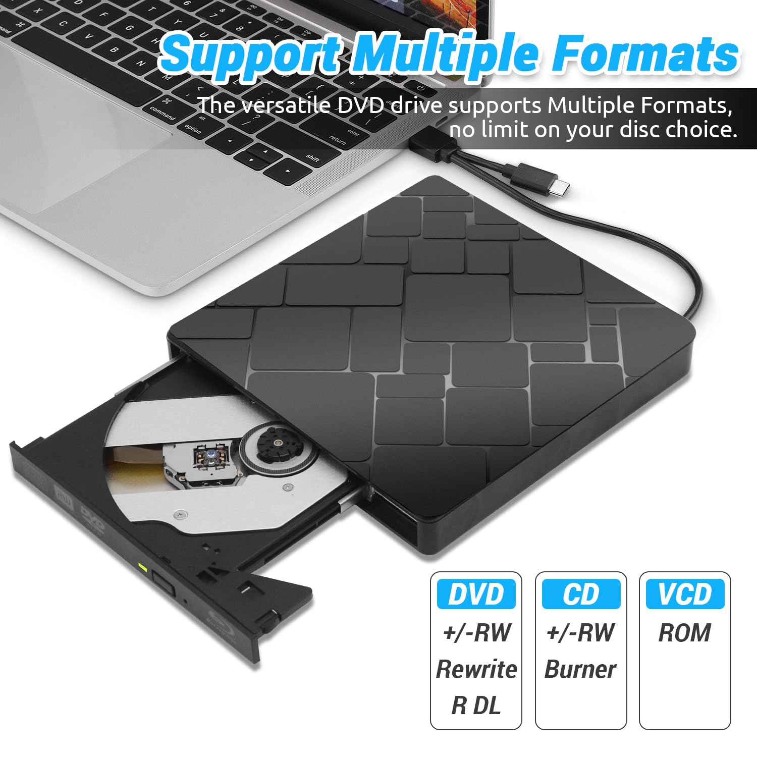 Lecteur Blu Ray Externe - Portable Lecteur Blu-Ray Externe USB 3.0 et Type-C Lecteur Blu Ray 3D Graveur BD Lecteur CD DVD Drive Player, Slim Optical Bluray Drive Reader pour Windows XP/7/8/10/11