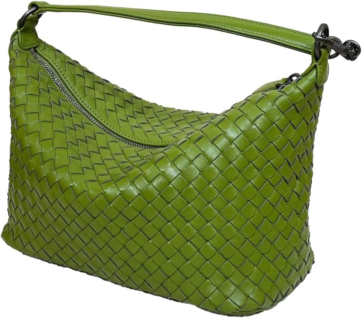 XIUNYIE Genuine Leather Woven Crossbody Bag for Women, Vintage Shoulder Handbag Detachable Strap Wristlet, Green