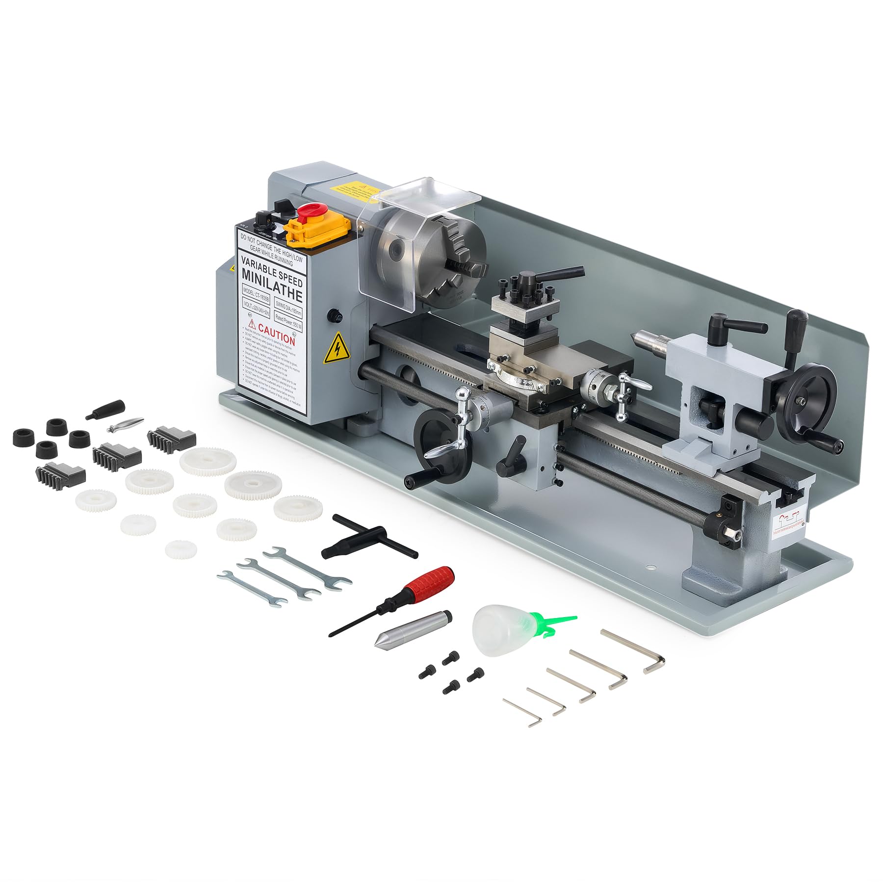 CREWORKS 550W Mini Torno de Metal, 180x350mm Torno para Metal de Sobremesa con Máx. Velocidad 2250RPM, Torno de Metal para Torneado de Metales para Roscar, Tornear