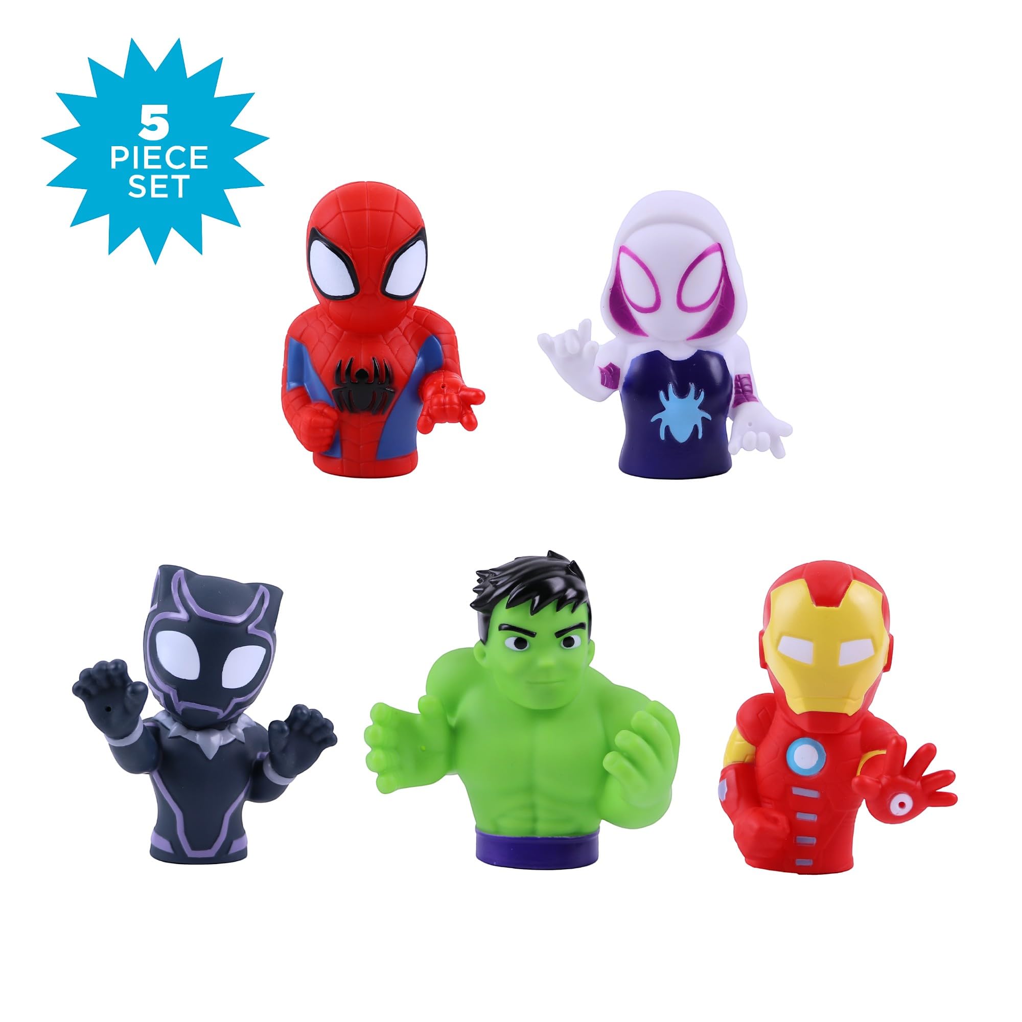 Marvel Spidey & Friends – Plus Avengers – 5-teiliges Bade-Spritz-Eimer-Set – Badespielzeug für Baby und Kleinkinder – inklusive Organizer-Eimer – Aufbewahrung von Badezeit und Wasserspielzeug