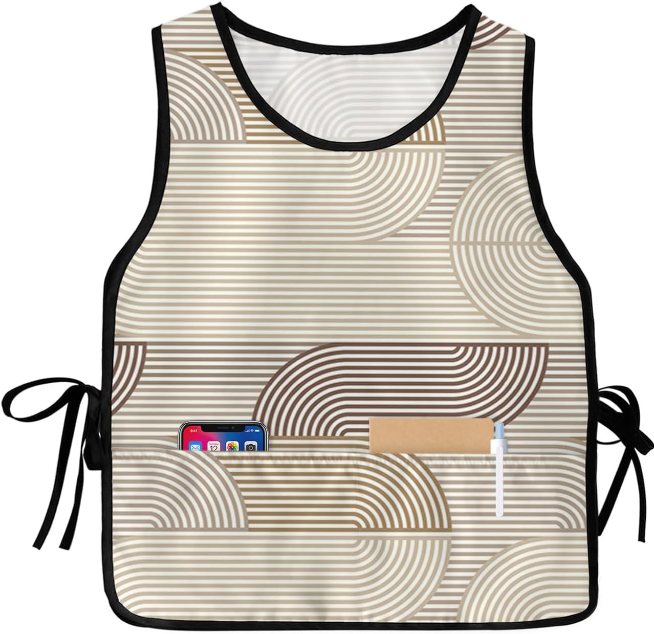 Vintage Wood Grain Cobbler Aprons with 2 Pockets for Women Men, Summer Lemon Black White Lattice