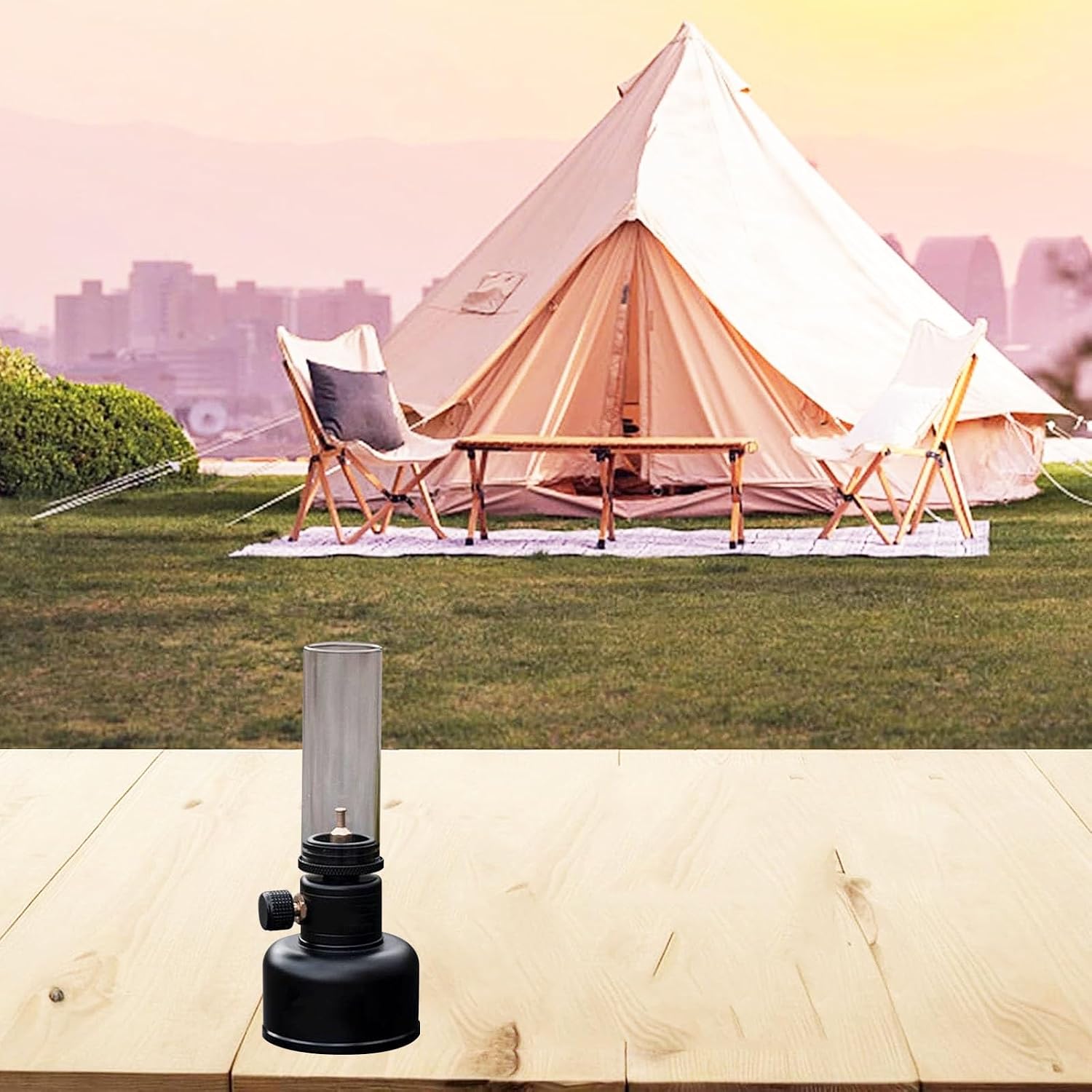 Camping Gas Lamp with Empty Tank, Retro Gas Coreless Candle Lamp, Flat Gas Straight Candle Lamp, Butane Gas Camping Lights Outdoor Emergency Essential for Outdoor Camping Patio Picnic(Black)