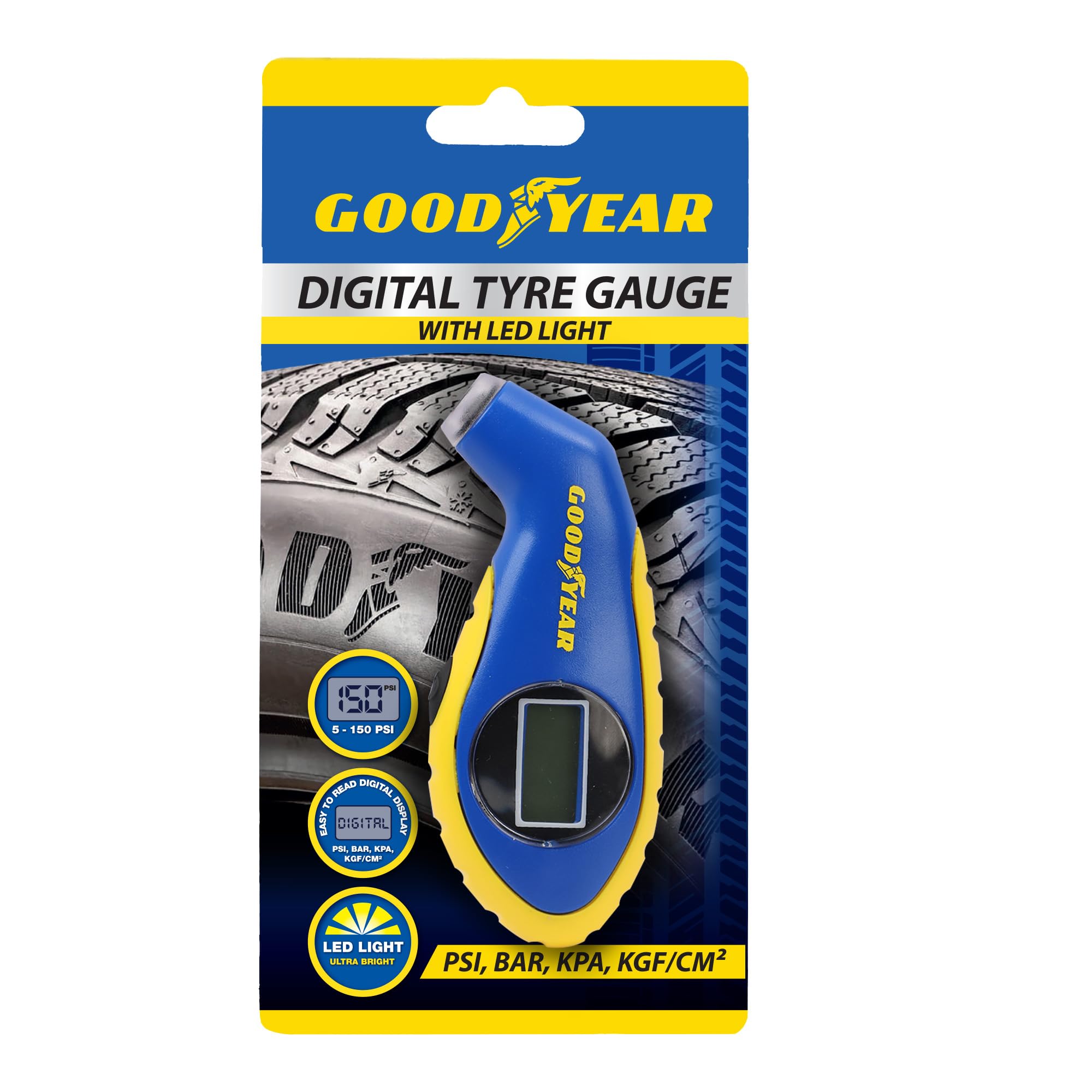 Goodyear Digital Tyre Pressure Gauge with LCD Display | Precise 0-150 PSI Measurement | Compact & Portable | Ideal for Cars, Motorcycles & Bicycles | Durable & Ergonomic Design
