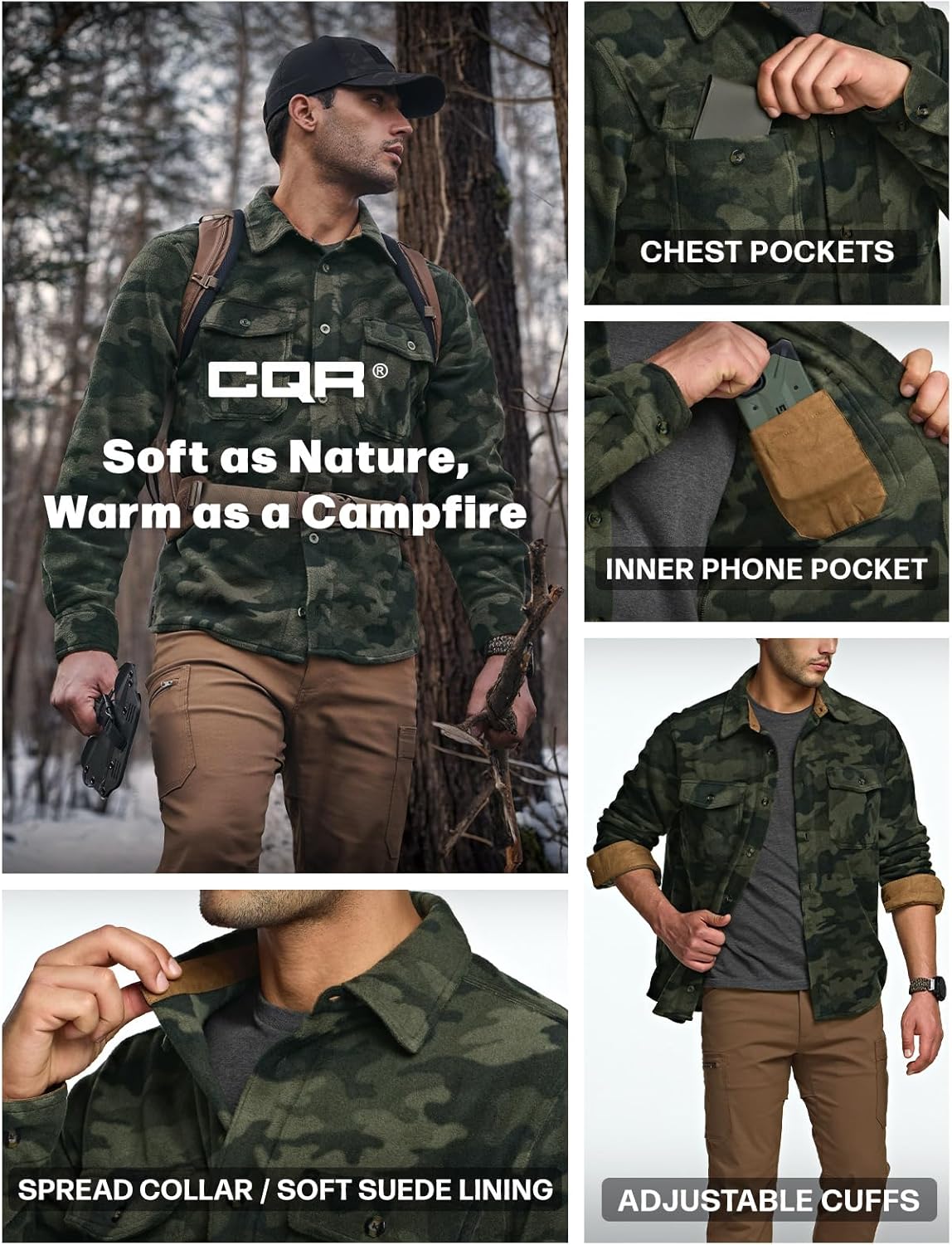 CQR Men's Long Sleeve Heavyweight Fleece Shirts, Plaid Button Up Shirt, Warm Outdoor Casual Shirt with Pockets - Image 6