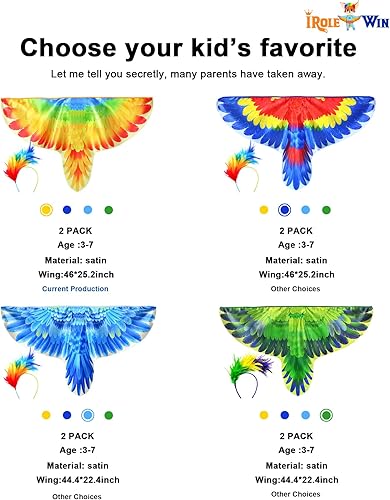 Miniatura 7 de IROLEHOME Disfraz de pájaro, alas de loro, para niños con diademas de pájaro, capa de disfraz de águila para niños y niñas, regalos de fiesta de