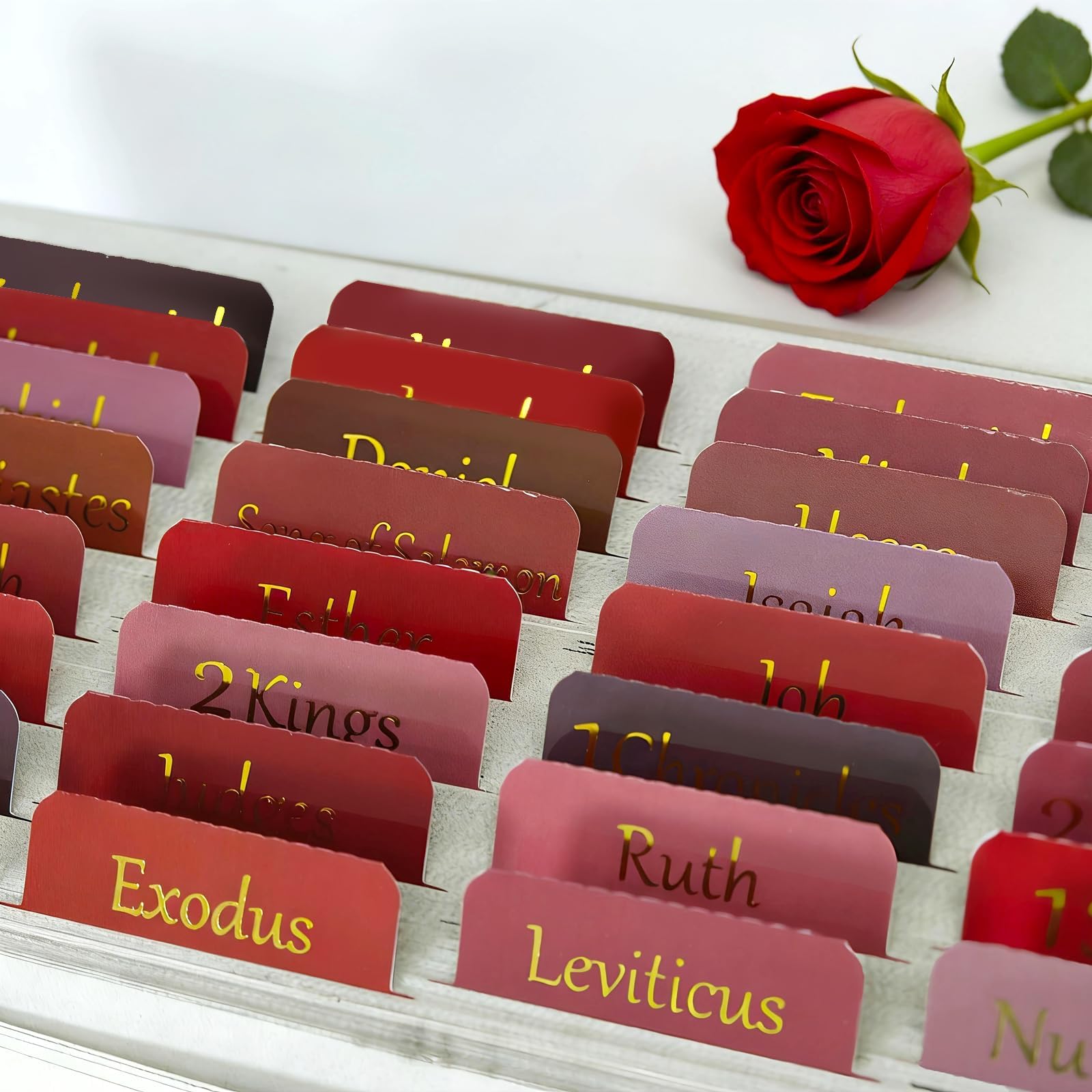 Vorscrin-Laminated Bible Tabs for Women and Men, Gold Foil Lettering Design, Reposition and Large Print Stickers, Bible Study Supplies, 90 Chapters Labels for Easy Navigation(Red)