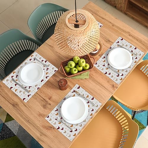 Miniatura 3 de Juego de 6 manteles individuales cuadrados de tela de gallo de granja para mesa de cocina, resistentes al calor, fáciles de limpiar, 12 x 18 pulgadas