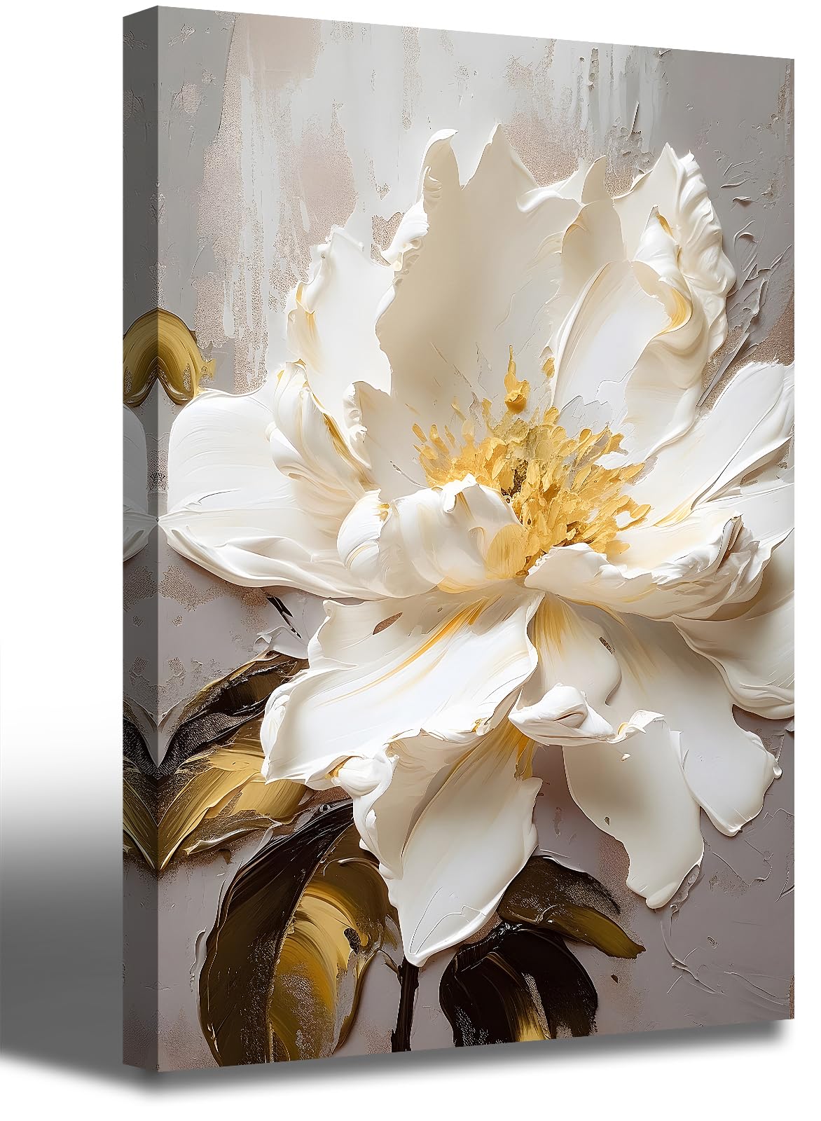 Wall Art for Living Room - Flower Pictures Wall Decor White Elegant Floral Canvas Painting, Pictures for Bedroom Kitchen Hallway Office Wall Decor, Modern Home Artwork Framed Ready to Hang 24"W x 36"H