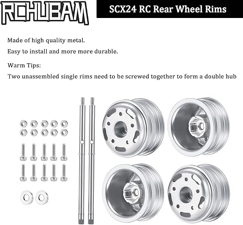 Miniatura 2 de RCHUBAM Llantas de rueda trasera RC con eje de transmisión CVD para 124 Axial SCX24 Deadbolt Bronco C10 RC Crawler Car