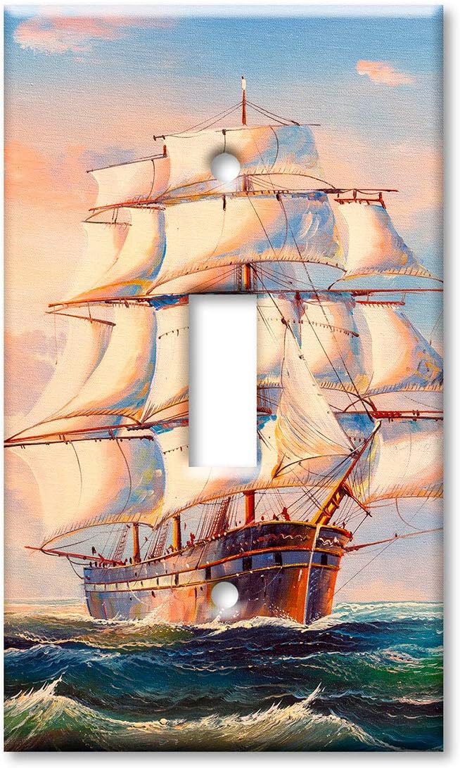 Art Plates - Single Gang Toggle Switch Plate - Decorative Metal Wall Plate - Sailboat Painting - (Made in USA)