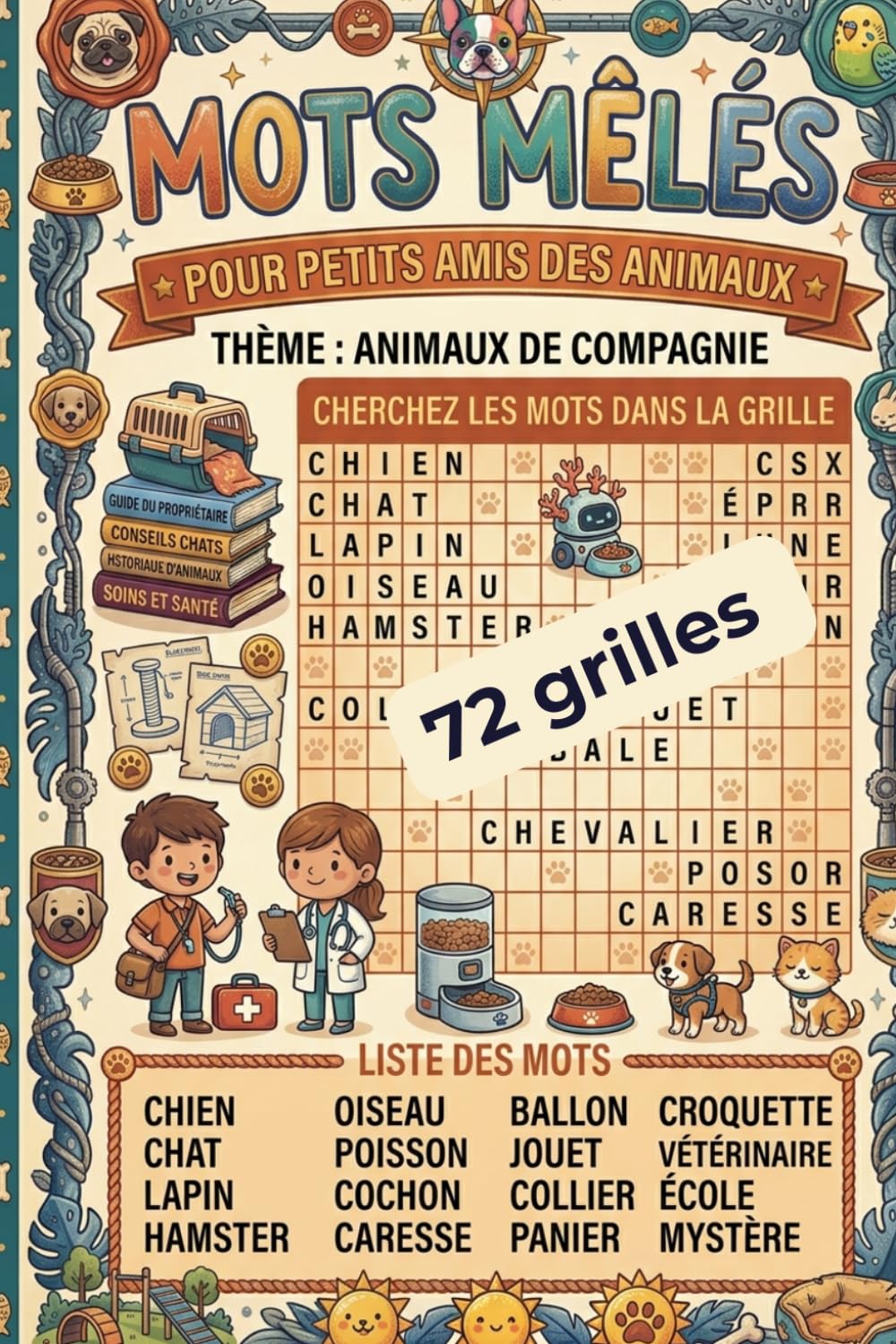 Mots mêlés Animaux de Compagnie pour enfants: 72 grilles ludiques sur les chiens, les chats, les lapins, les poissons, les oiseaux, les soins, les jeux et la vie avec les animaux