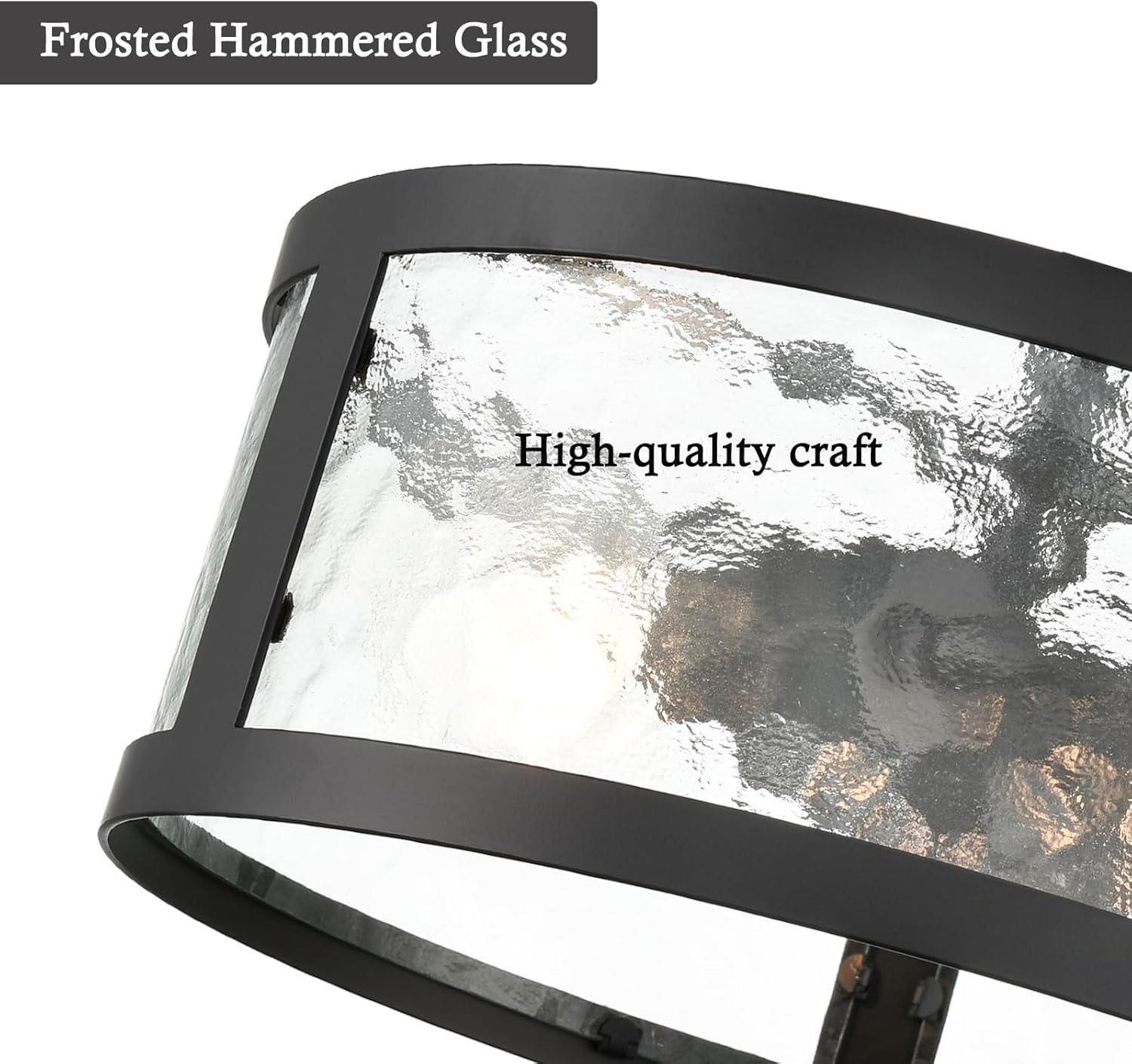 Farmhouse Semi Flush Mount Ceiling Light Black Light Fixtures Ceiling Mount 2-Light with Hammered Glass for Bedroom Kitchen Bathroom Entryway Proch