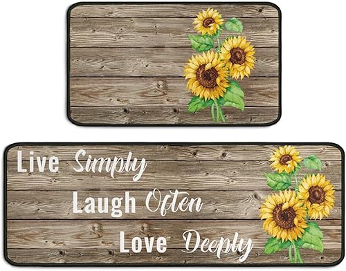 Juego de 2 alfombras de cocina con diseño de girasol, antideslizantes, absorbentes, de microfibra, para dormitorio y casa de campo, 17 x 48 pulgadas