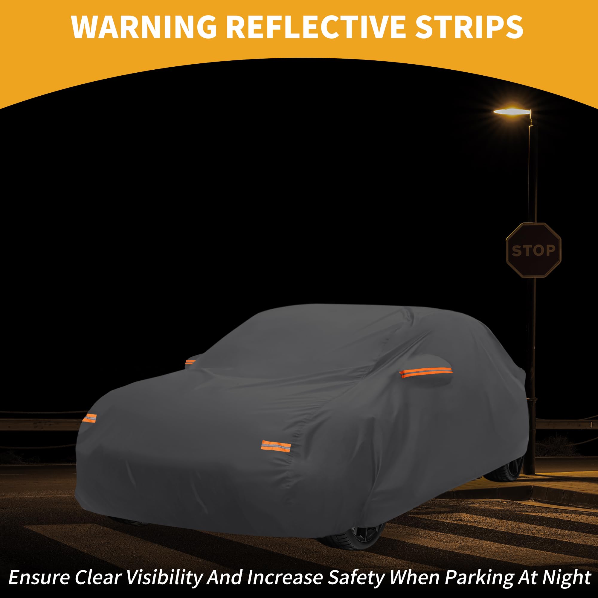 Partuto Waterproof All-Weather Universal Car Cover with Right Side Zipper 190T-PU Silver Tone Fits for Sedan 177 - — view 3