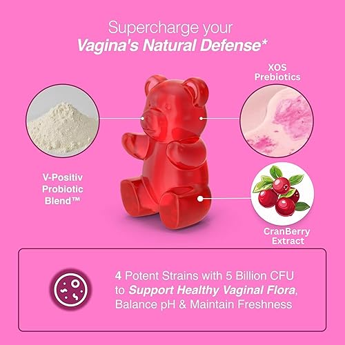 Miniatura 5 de Gomitas de probióticos vaginales prémium  5 mil millones de UFC  Balance de pH y apoyo a la salud vaginal  Prebióticos y enzimas digestivas  Apoya