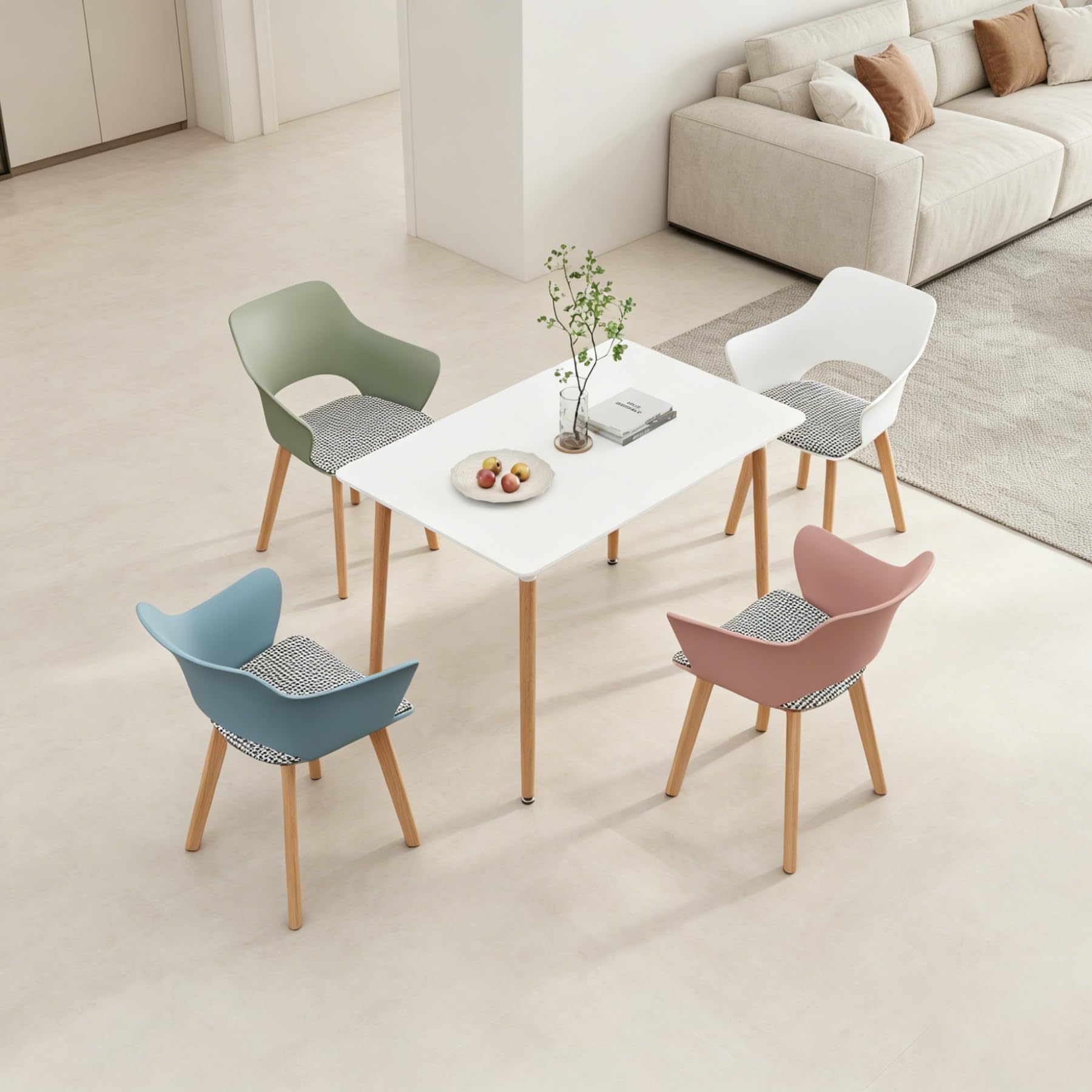 GrandCA HOME Set di 4 Sedie da Cucina Nordica Sedia da Pranzo con Gambe in Legno Massello, Sedie Imbottite per Camera da Letto, Soggiorno, Cucina,Miscela-2-N