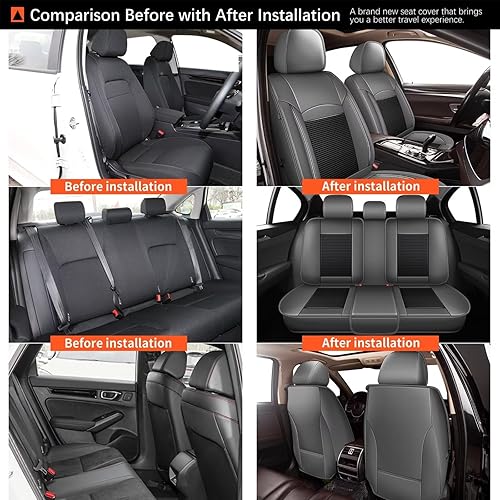 Miniatura 12 de Full Set Seat Covers Fit for 2003-2025 2026 Honda Civic LX,Sport,EX,EX-L,Touring,EX-T,Hybrid,LX-P,SE,LX-S,DX-VP,GX: Leather Ice Silk Waterproof