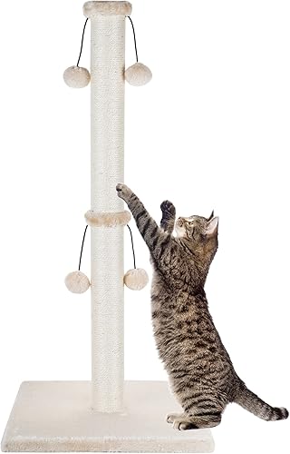 Miniatura 9 de Dimaka Poste rascador para gatos de 34 pulgadas, rascador para gatos grandes con bola de juguete burla, sisal natural blanco y gris (gris)