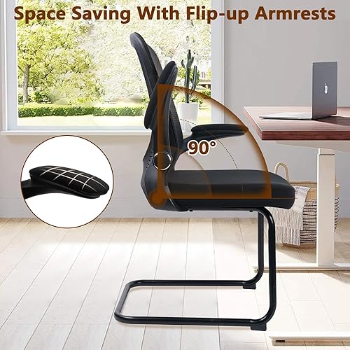 Miniatura 21 de CLATINA Silla de oficina para invitados sin ruedas con soporte lumbar y reposabrazos abatibles, respaldo medio, malla espacial, serie rejilla