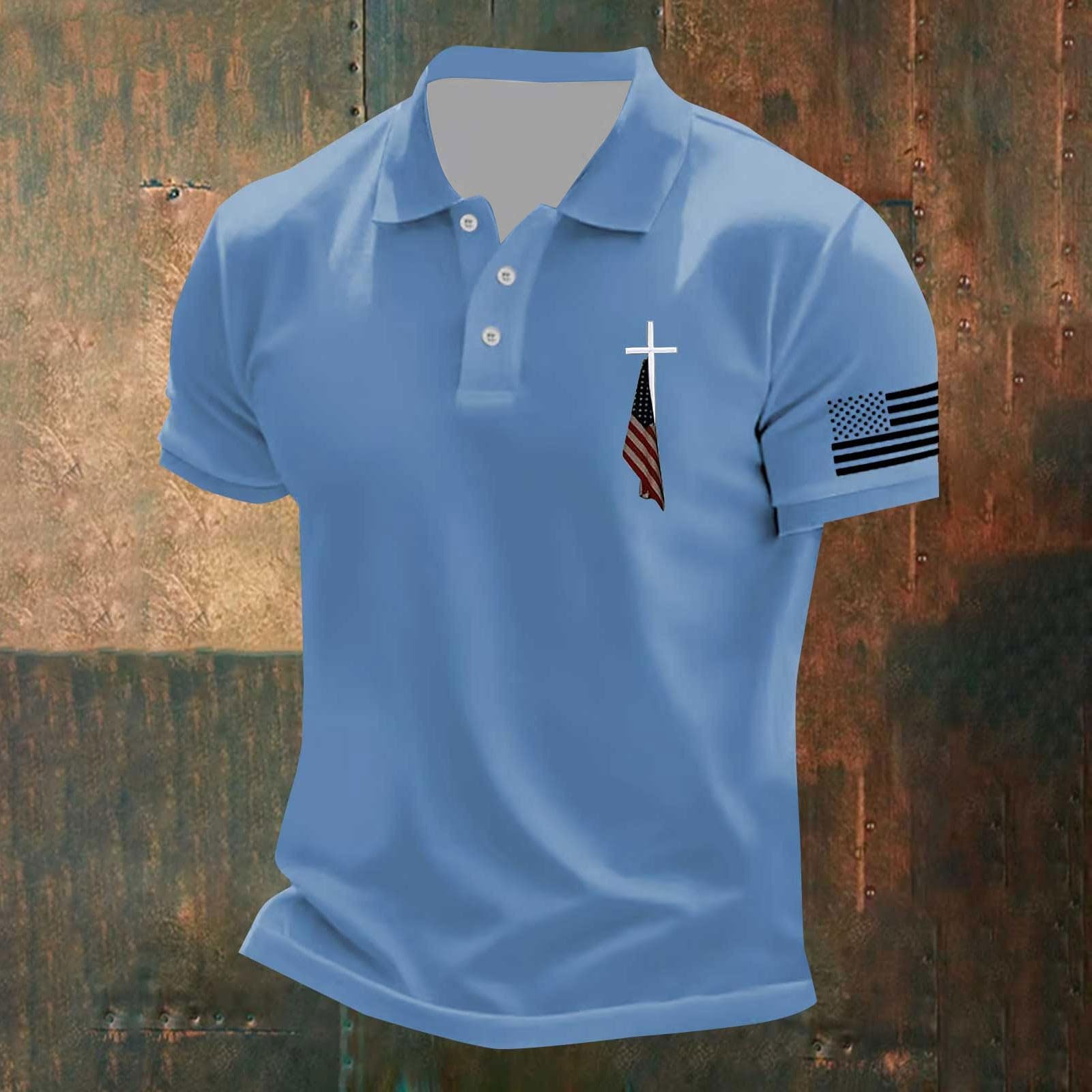 Camiseta polo con estampado de cruz cristiana para hombre, diseño de bandera de Estados Unidos, manga corta, camiseta de golf, ropa patriótica para celebraciones del 4 de julio