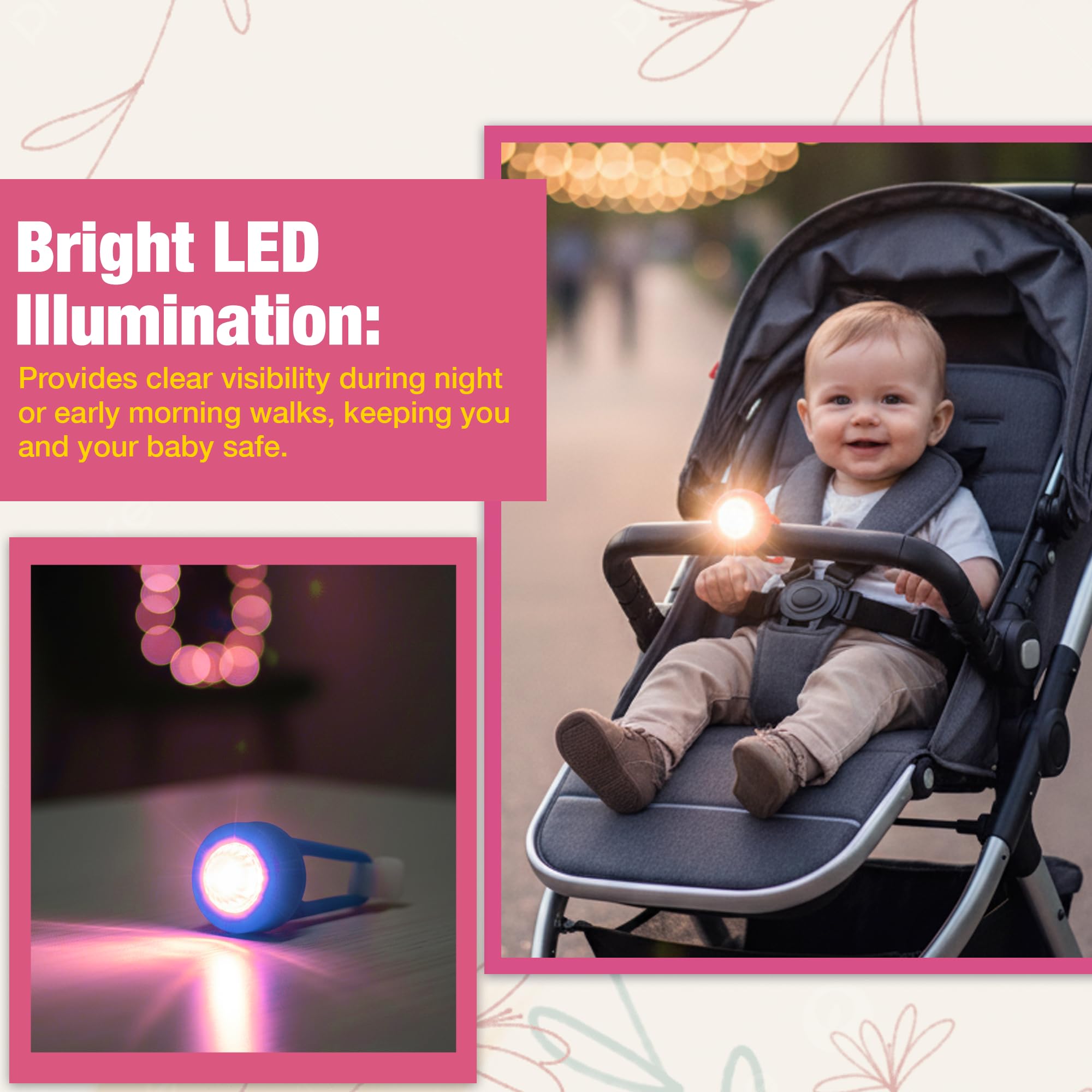 Safe-O-Kid Universal Baby Stroller LED Light Accessories – Waterproof, Multipurpose, Adjustable Night Lights with Batteries for Outdoor Safety, Blue, Pack of 2