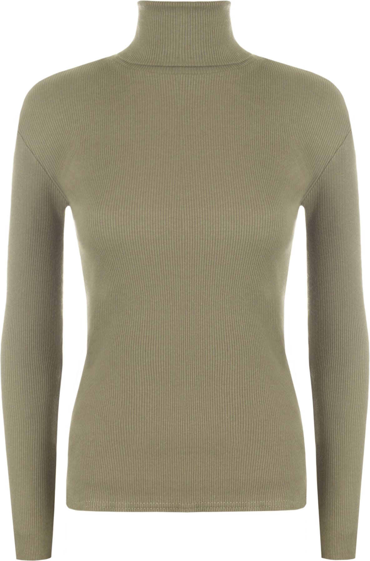 WearAll Ladies Ribbed Stretch Polo Neck Top Womens - Mocha - 16-18