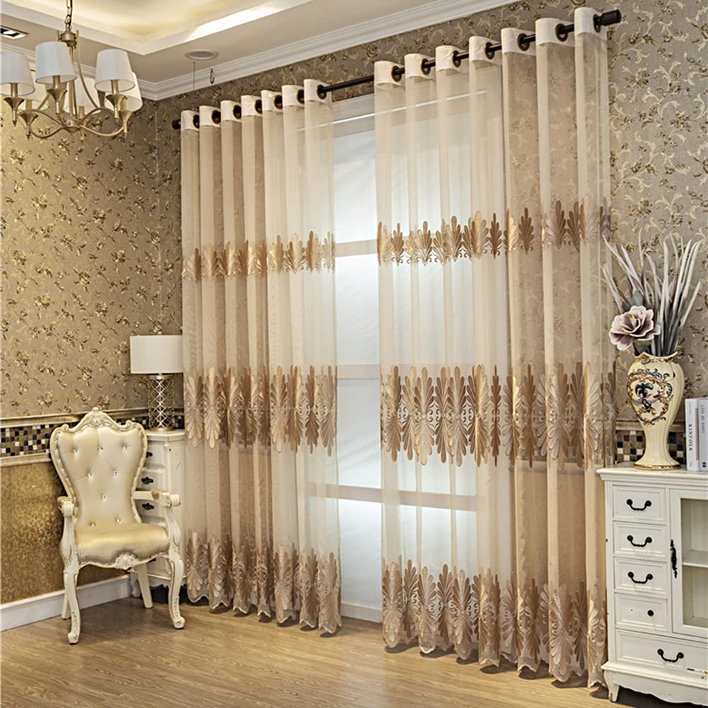 Cortina De Gasa Lista Para Colgar - Altura 150 Cm, Ancho 300 Cm, Color Marrón, Moderna Y Suave