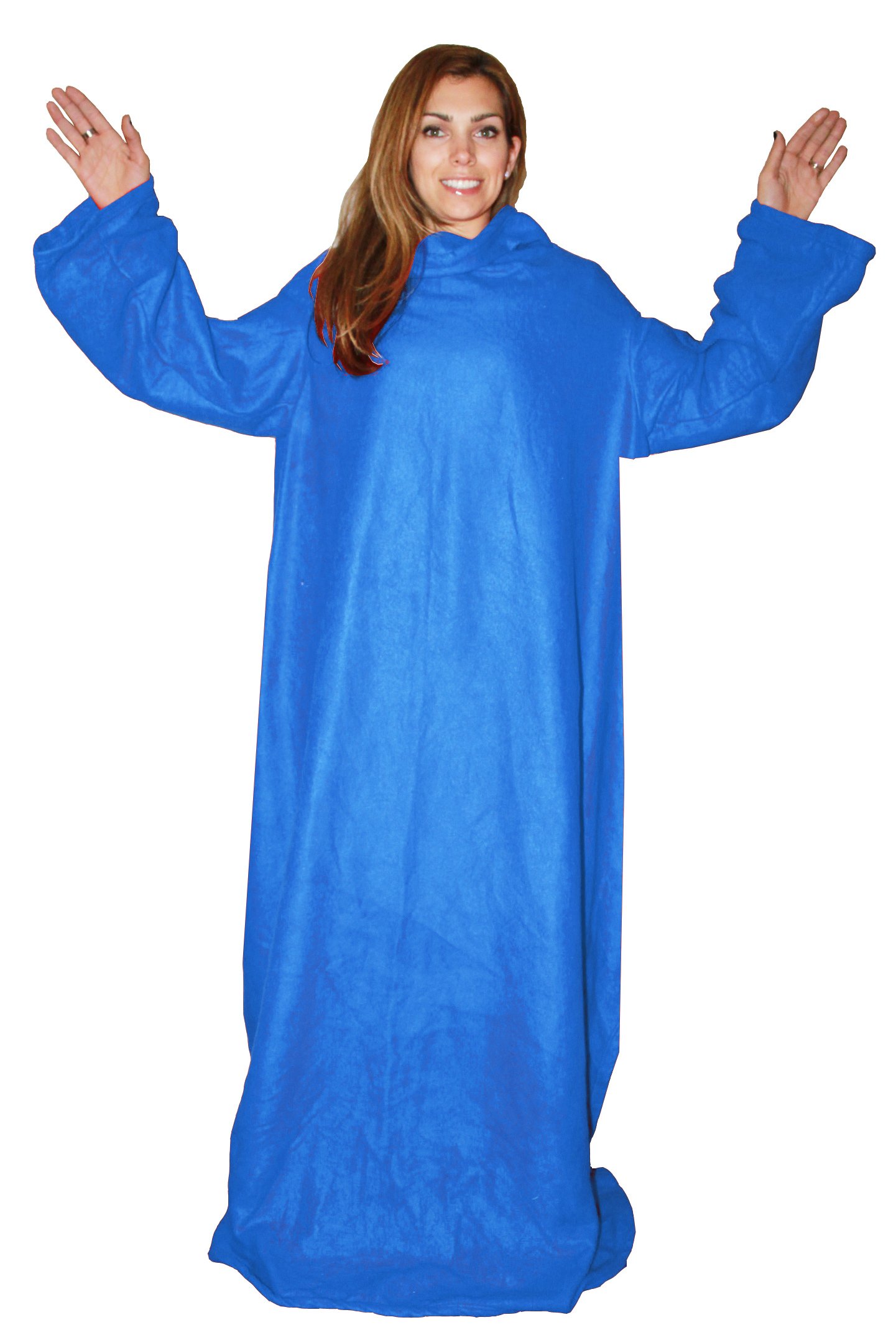Soft Fleece Blanket Comfy Throw with Sleeves - (Blue)