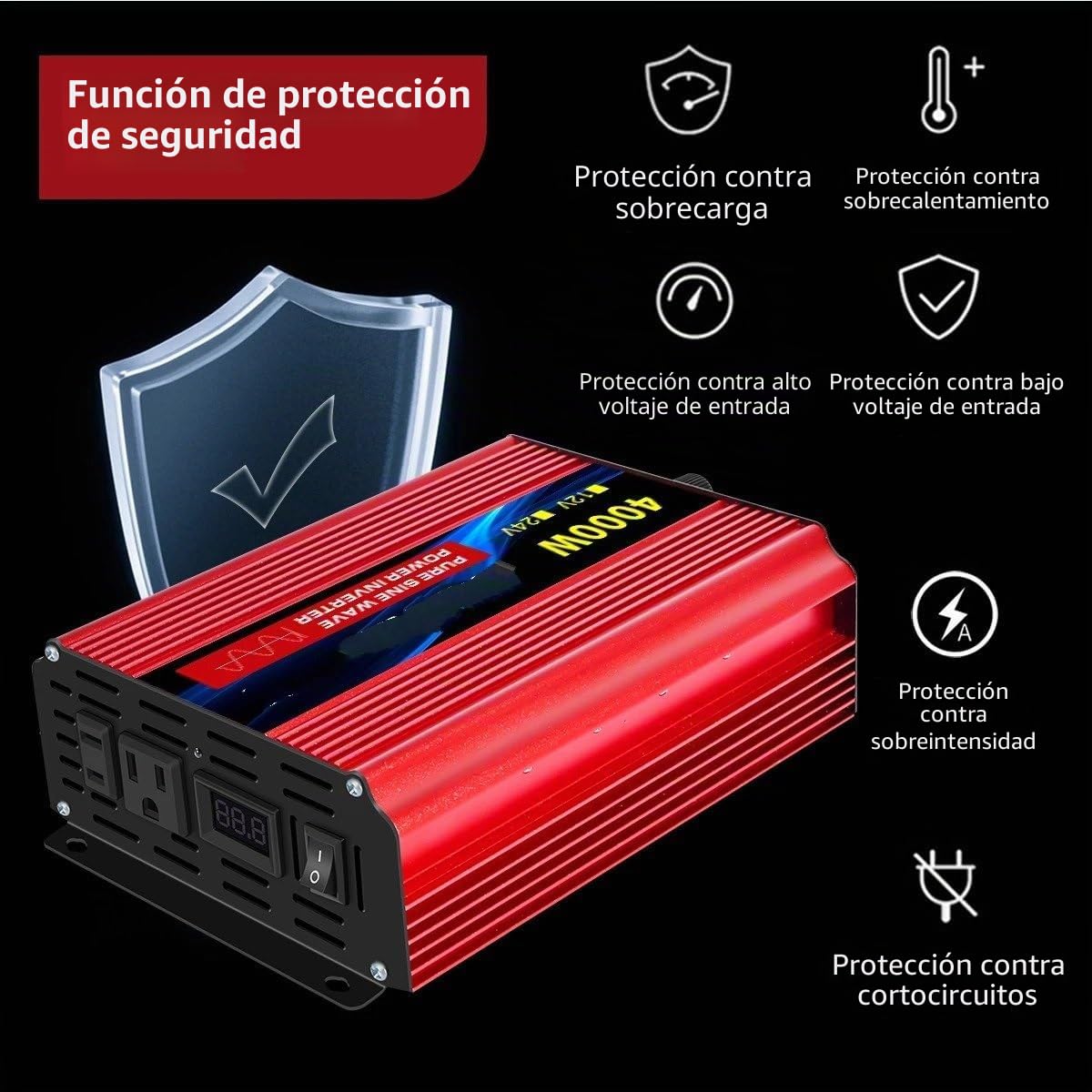 Inversor Onda Pura Convertidor Inversor De Corriente Onda Sinusoidal Pura De 12 V/24 V A 110 V CA 16000 W 4000 W 60 Hz Solar Con LED Y Enchufe Estadounidense Accesorios Para Coche(12V 110V 1000W 60HZ)