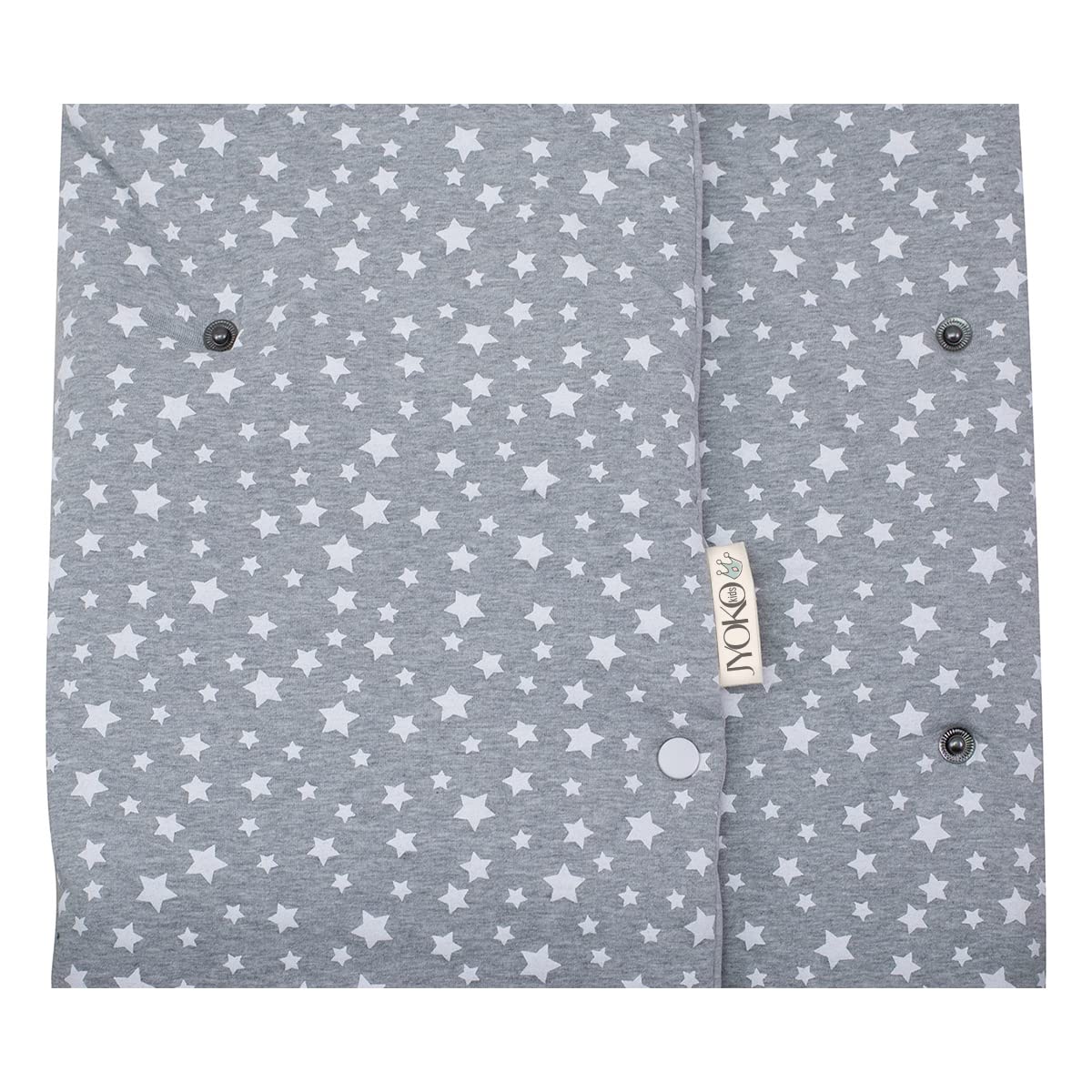 JYOKO Kids Saco Capazo para Bebé de Algodón Orgánico Extra Suave – Antialérgico, Protección Óptima contra el Viento y Frío – Ideal para Piel Sensible, Recién Nacidos y Bebés (White Star, Algodon)
