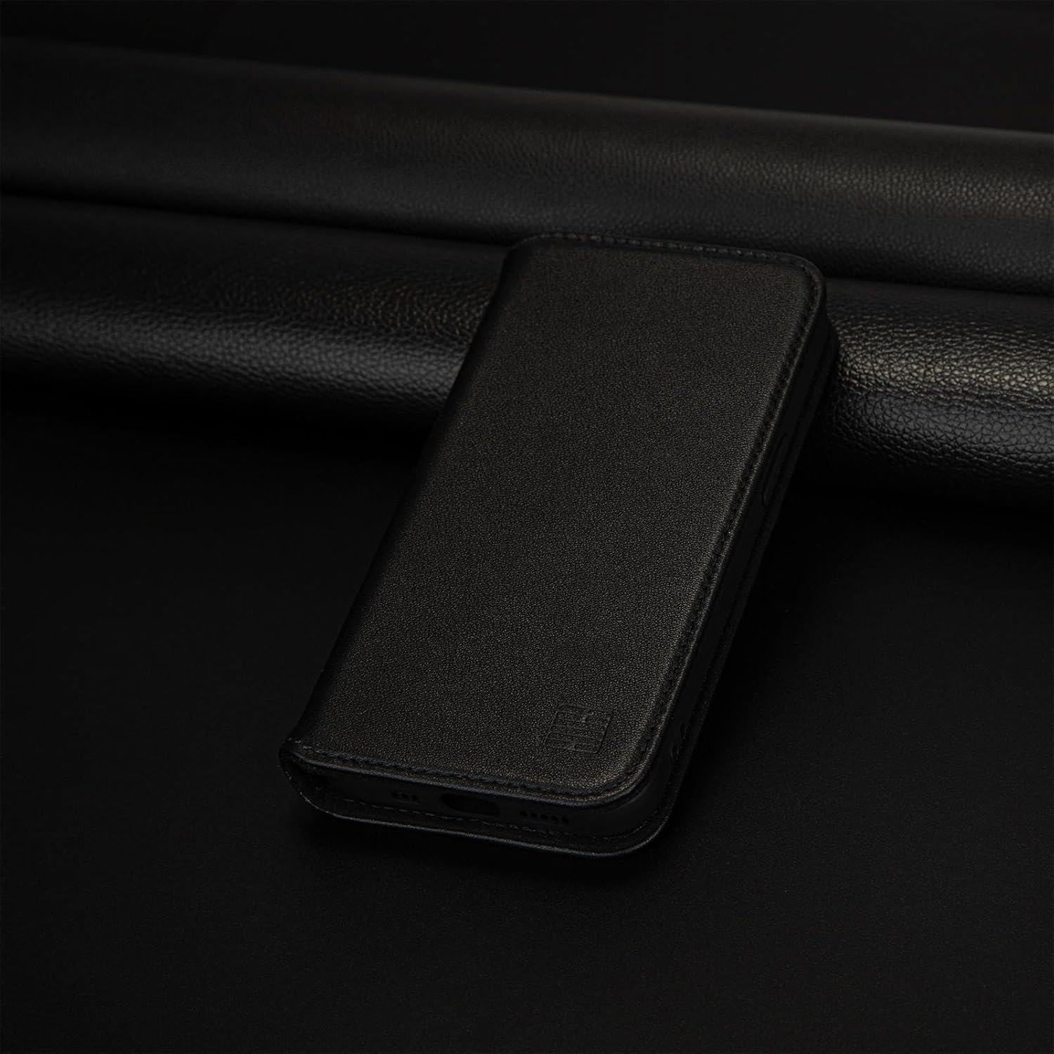 32nd Classic Series 2.0 - Real Leather Book Wallet Flip Case Cover for iPhone 16e (2025), with RFID Blocking Card Slot, Magnetic Closure and Built in Stand - Black